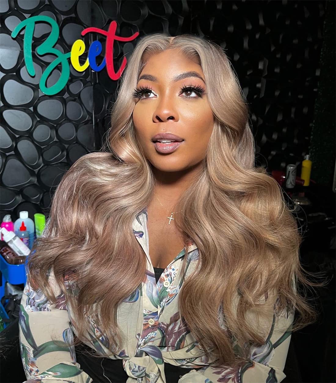Ash Blonde Silver Gray Highlight 180% Density Human Hair Lace Front Wig - 13x4 Body Wave with Mini Knots HD Invisible Lace | Glueless Milk Tea Brown & Silver Blonde 22 Inch Wigs for Women | Perfect for Cosplay, Daily Wear & Special Occasions