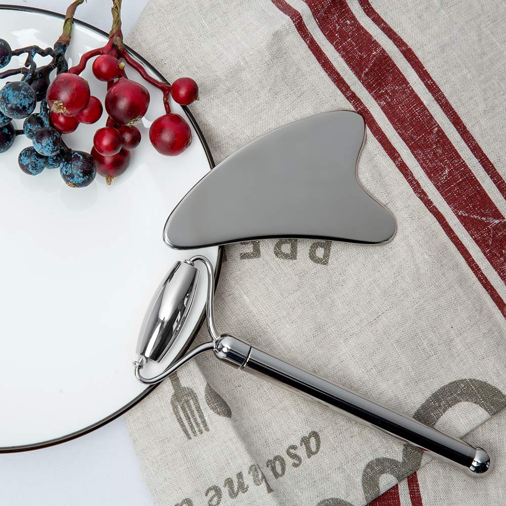 Stainless Steel Face Roller & Gua Sha Set - Anti-Aging Facial Massager for Wrinkles, Mini Eye Roller - Durable, Noiseless Design for Skincare & Relaxation at Home or Travel