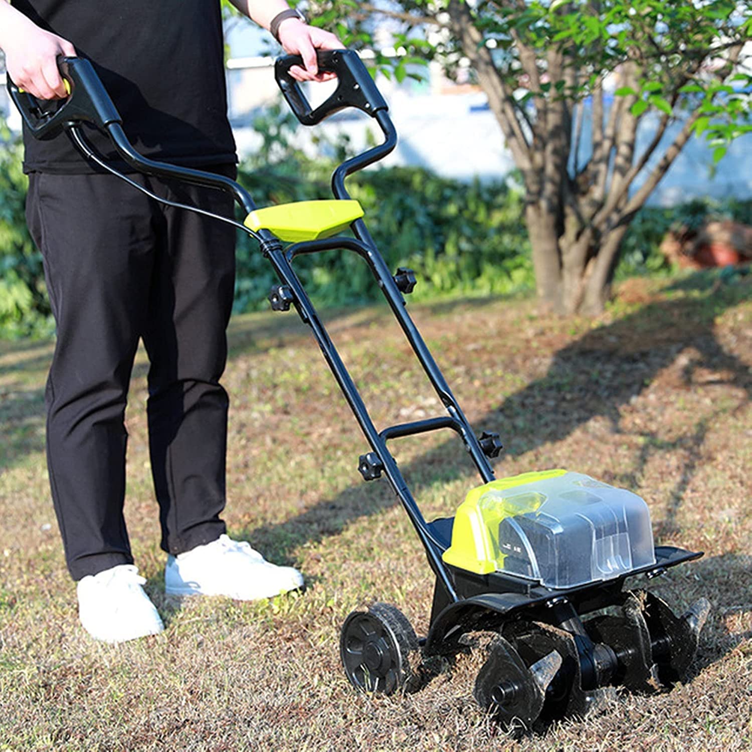 FASSTUREF Cordless Electric Tiller Cultivator - 14 Inch Tilling Width & 7 Inch Working Depth - Battery Powered Garden Tiller for Soil Cultivation, Weed Removal, Digging - Perfect for Home Gardens, Lawns, and Backyard Landscaping
