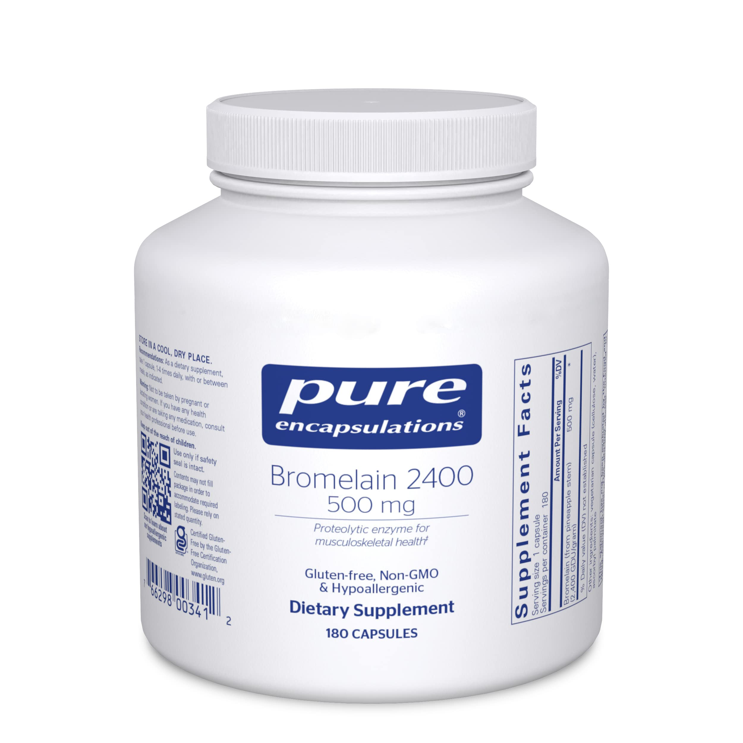 Pure Encapsulations Bromelain 2400 500mg - Digestive Enzyme Supplement for Gut Health & Joint Support - Vegan Proteolytic Enzymes for Muscle Recovery & Inflammation Relief - 180 Capsules - Ideal for Post-Workout Recovery & Digestive Comfort