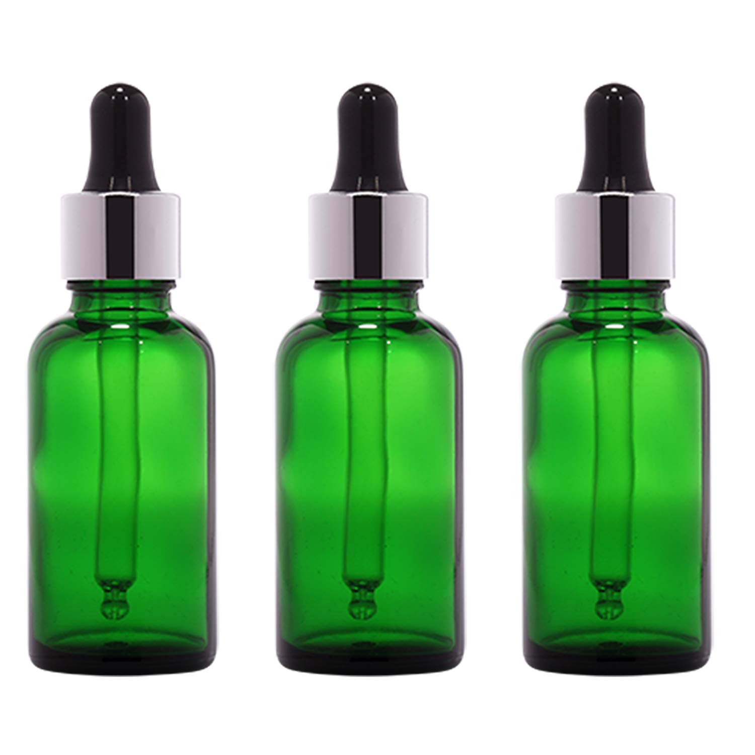 Rentra S.P.A 30ml Green Round Glass Bottle with Dropper, Silver Ring & Black Silicone Teat - Perfect for Essential Oils, DIY Skincare & Liquid Storage