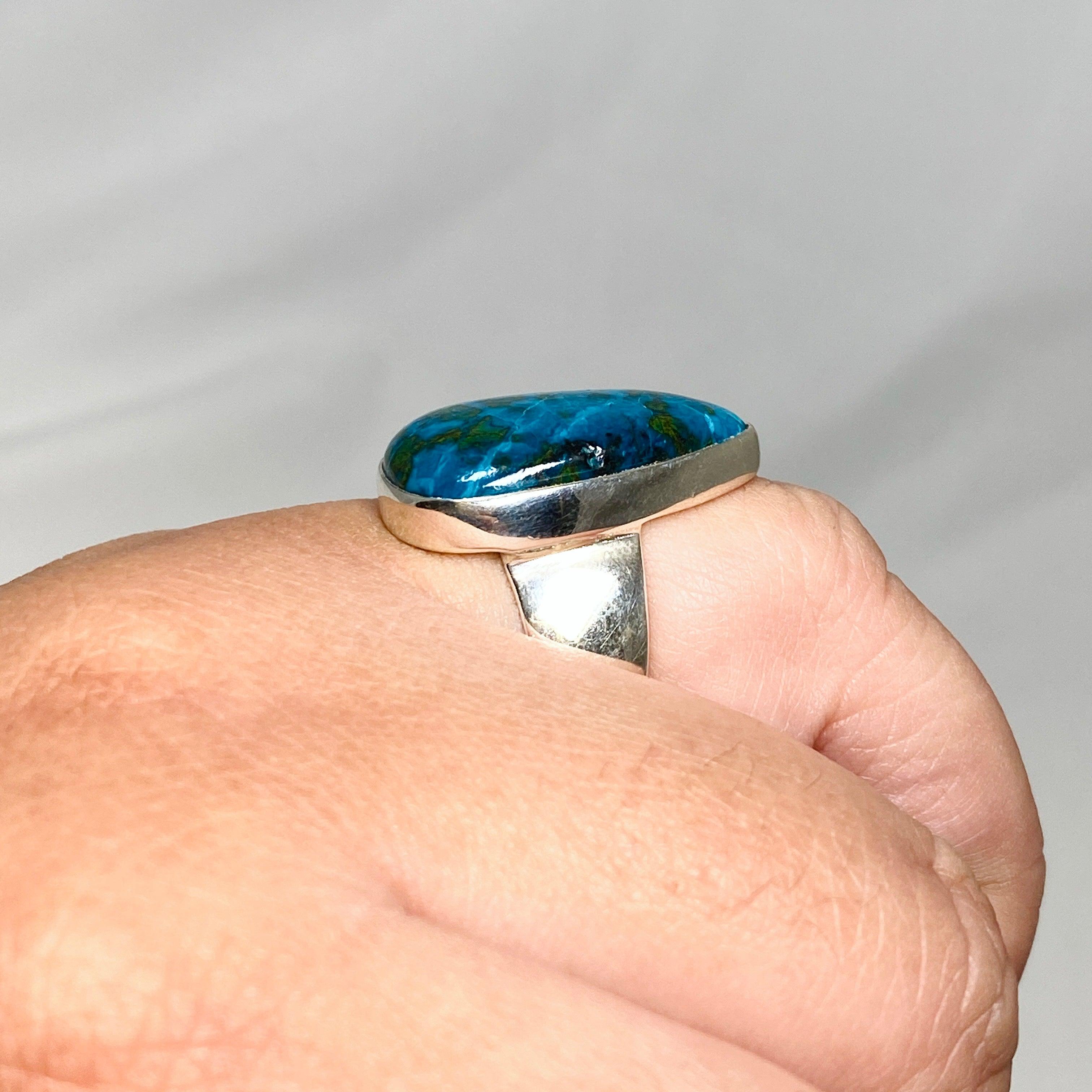 Shattuckite Dioptase Chrysocolla Teardrop Ring - Size 10 Natural Stone Jewelry KRGJ3224 | Healing Crystal Ring for Meditation & Spiritual Gifts
