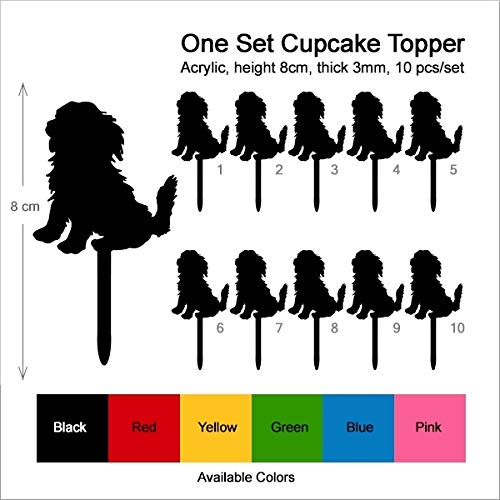 TA0935 Shih Tzu Dog Silhouette Acrylic Cupcake Toppers - 10pcs for Wedding, Birthday & Party Decorations | Perfect for Dog-Themed Celebrations, Baby Showers & Pet Lover Events