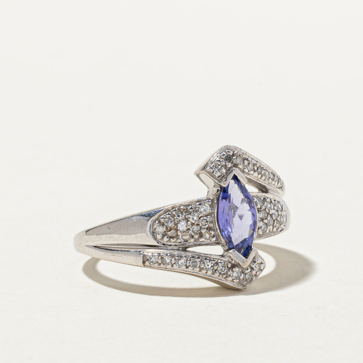 Exquisite 0.64ct Tanzanite & 0.29ct Diamond Bypass Ring - Size 9.25 | Vintage Inspired Jewelry for Women | Perfect for Anniversary, Engagement & Special Occasions