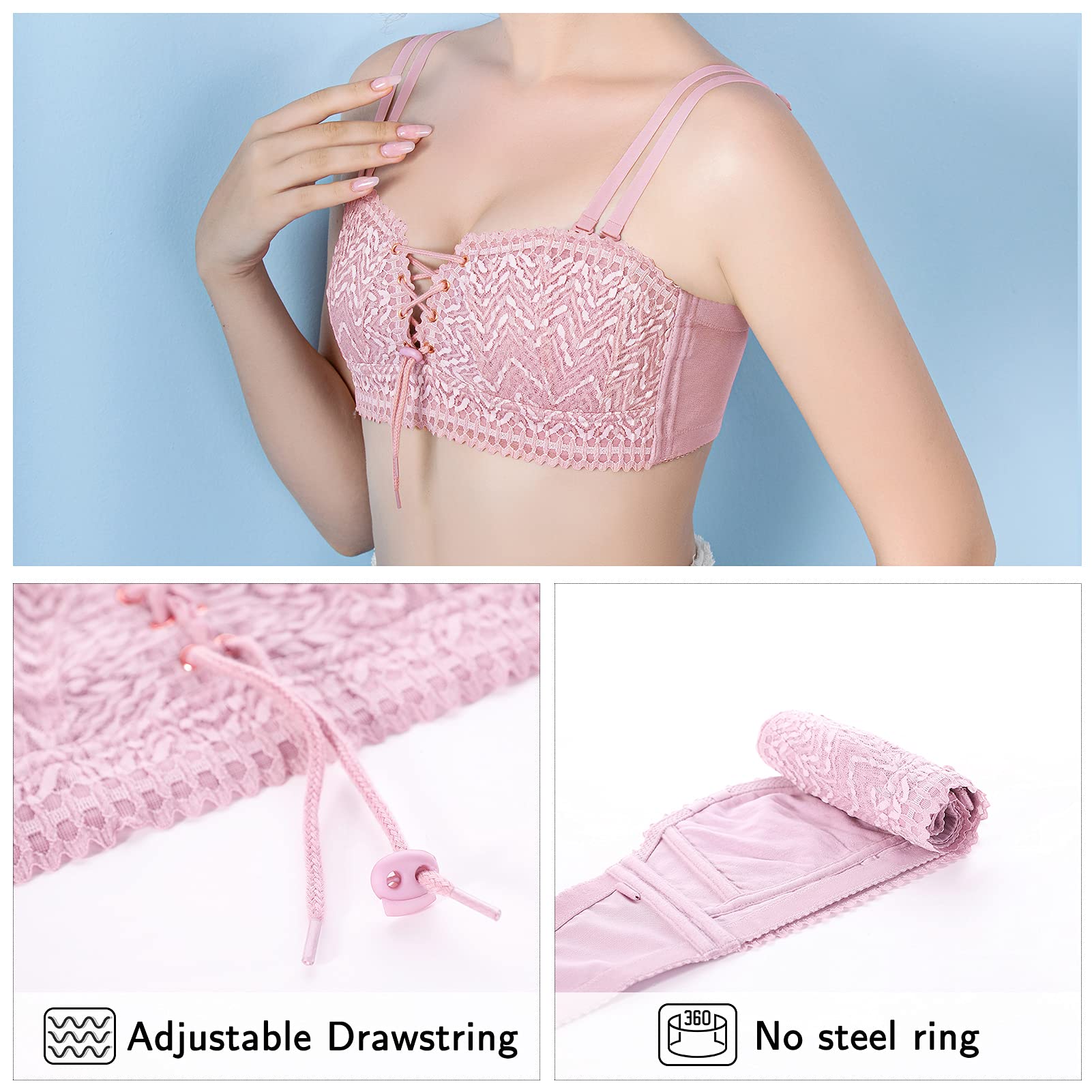 Strapless Invisible Bra for Women - Non-Slip Push Up Lace Multiway Bra with Drawstrings | Perfect for Backless Dresses, Wedding Gowns & Special Occasions