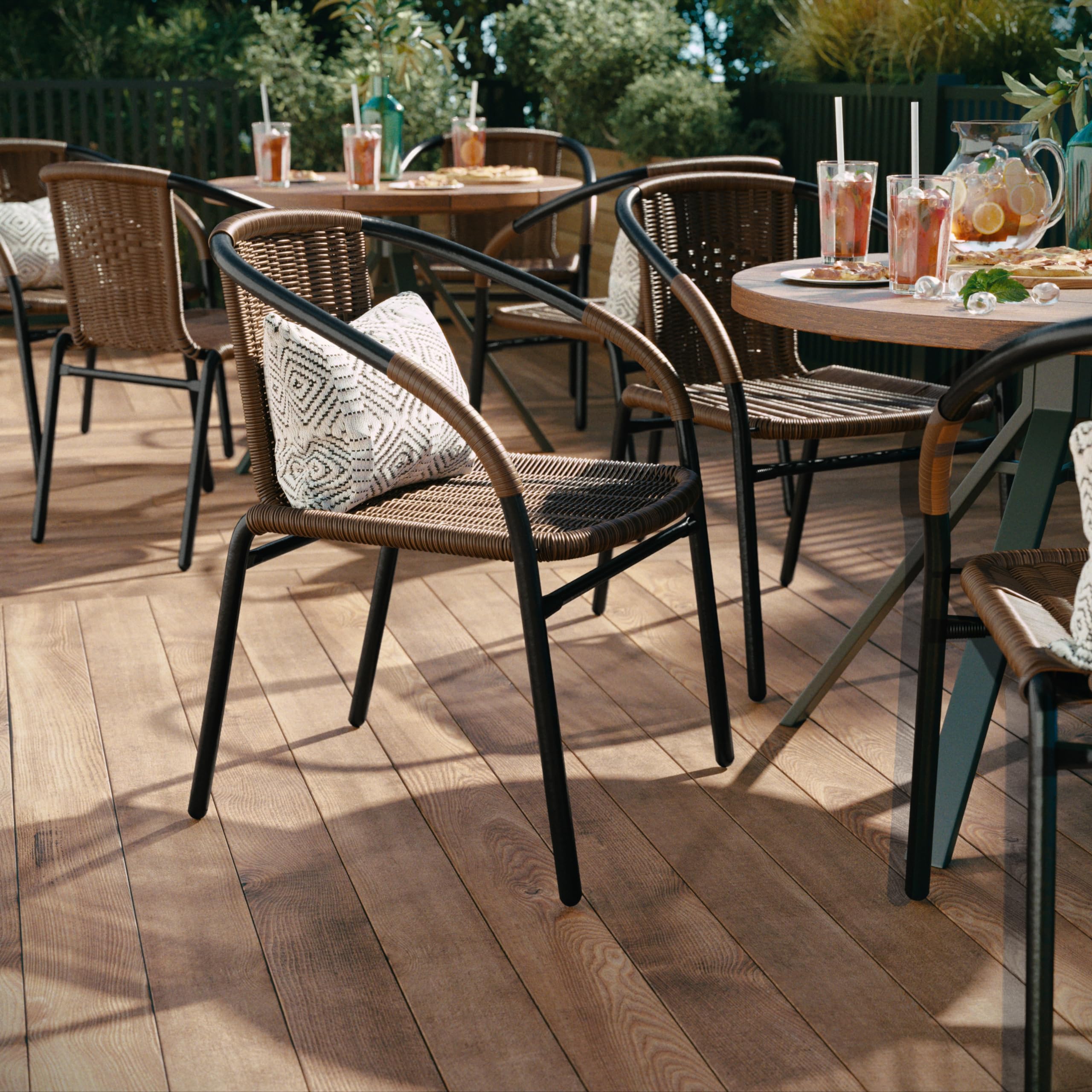Flash Furniture Lila Modern Rattan Stackable Dining Chairs - Indoor/Outdoor Bistro Chairs Set of 2, Brown - Perfect for Patio, Restaurant, Cafe, and Home Dining Use