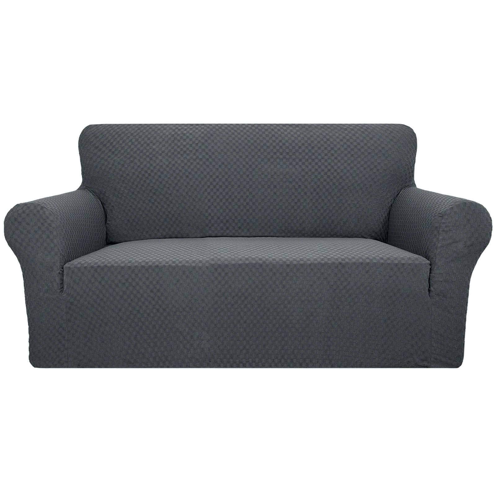 JHLD Stretch Sofa Cover - Elastic Jacquard Couch Slipcover with Elastic Bottom, Washable Furniture Protector for Pets (Dark Grey, Medium Size) - Perfect for Living Room, Bedroom & Pet-Friendly Homes