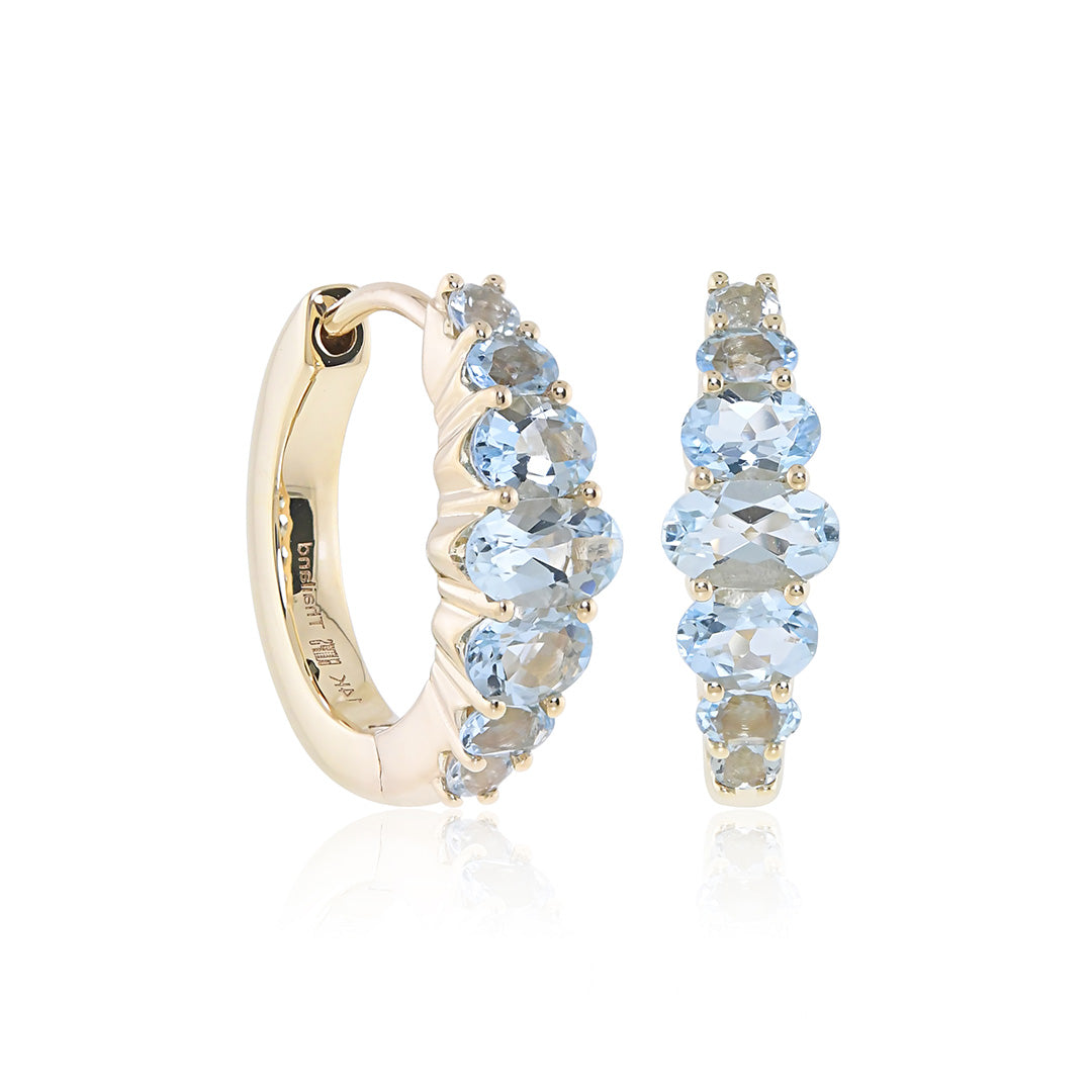 Aquamarine Graduated Hoop Earrings for Women - Elegant Blue Gemstone Dangle Earrings for Everyday Wear & Special Occasions