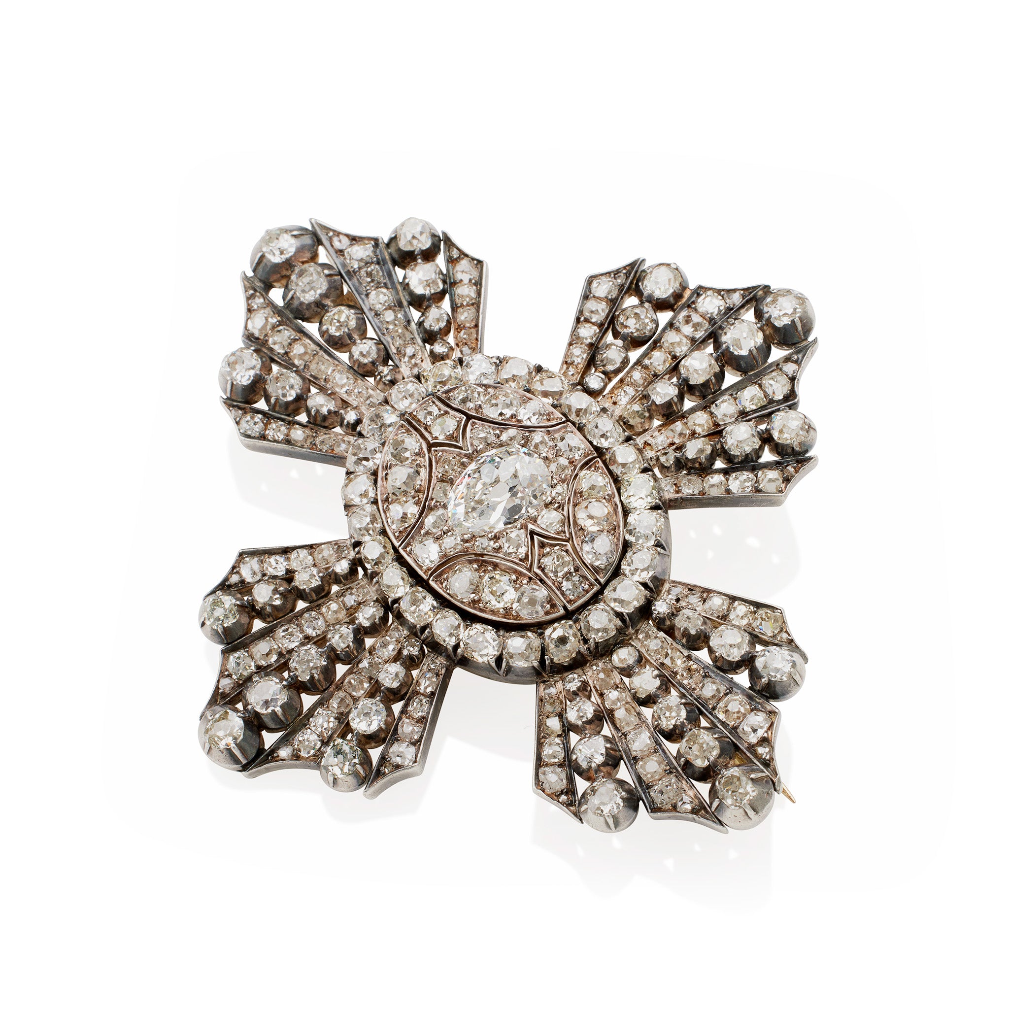 Vintage Old Mine Cut Diamond Cross Brooch - Antique Jewelry for Women, Elegant Religious Pendant for Church, Weddings & Special Occasions