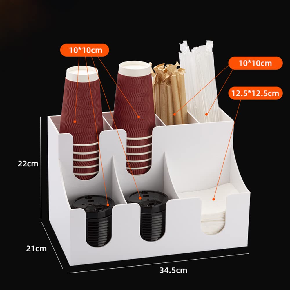White Coffee Condiment & Accessories Organizer - Cup Lid Dispenser with Tea Bag, Sugar & Straw Storage - Perfect for Office Coffee Station & Home Kitchen Organization
