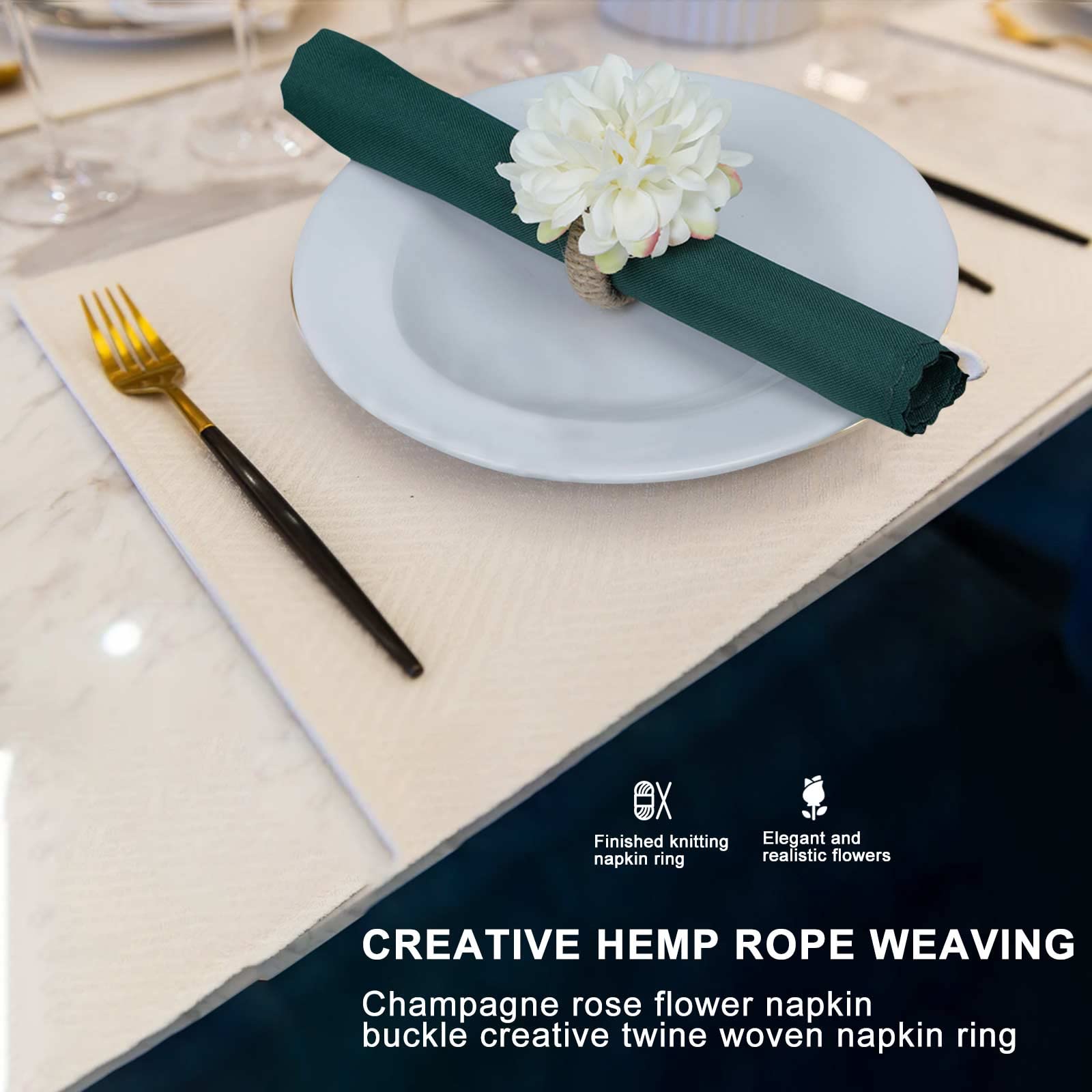 WUHNGD Set of 6 Champagne Peony Napkin Rings - Floral Serviette Holders for Wedding, Valentine's, Thanksgiving & Banquet Table Decor - Perfect for Spring Celebrations, Dinner Parties & Holiday Tablescapes