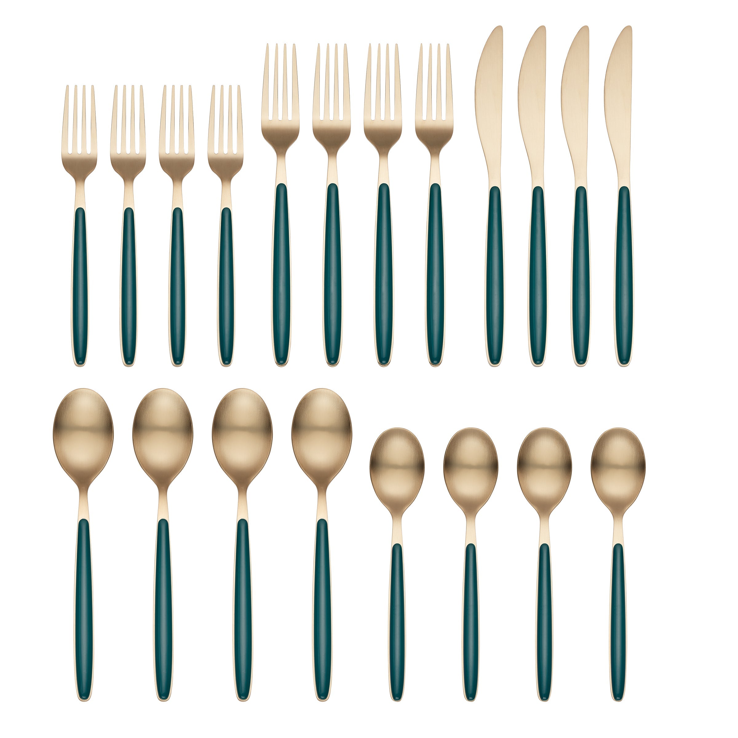Kiernan 20-Piece Flatware Set with Champagne Satin Green Handle - Elegant Stainless Steel Cutlery for Dinner Parties, Weddings & Formal Dining