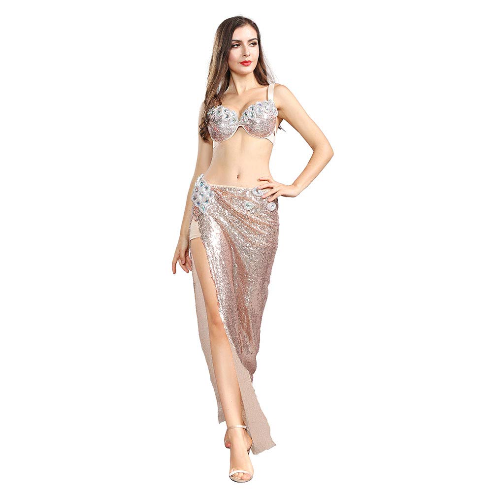 Royal Smeela Women's Belly Dance Costume Set - Sequin Bra Top & Skirt for Belly Dancing, Carnival, Performances & Festive Events | Perfect for Performances, Dance Classes & Themed Parties