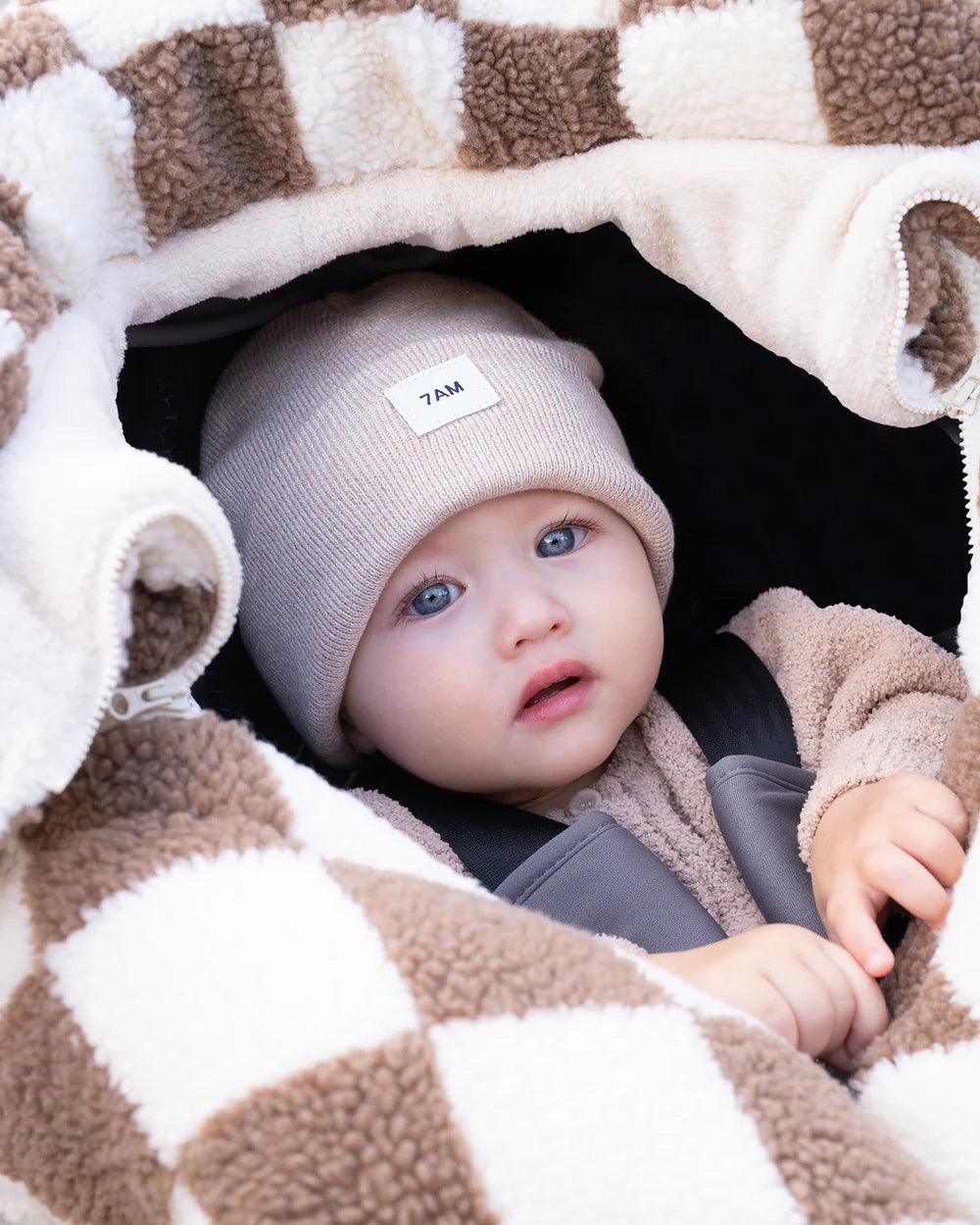 7 A.M. Car Seat Cover & Stroller Cocoon - Soft Checker Berber Fabric for Baby - Perfect for Travel, Winter Protection & Outdoor Adventures