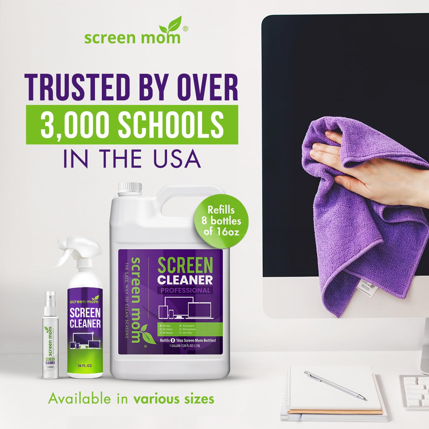 Screen Cleaner Spray Kit with 2 Microfiber Cloths - 2oz Non-Toxic Electronic Cleaner for TV, Computer, Phone, iPad & Car Screens | Streak-Free Cleaning for Home, Office & Travel Use
