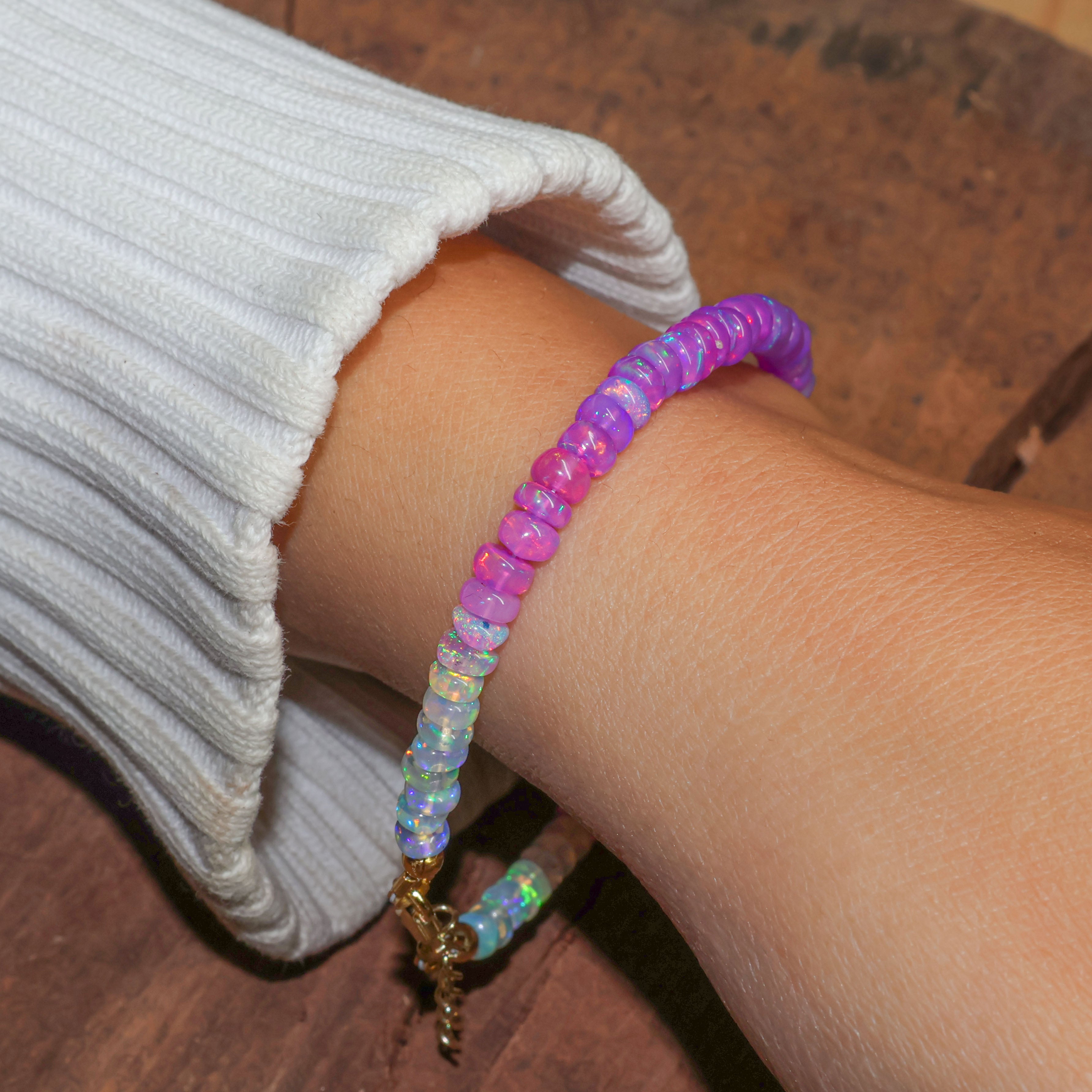 Natural Purple Opal Beaded Bracelet with Plain Shaded Design - Genuine Birthstone Jewelry for Women, Perfect for Gifts, Parties & Everyday Wear