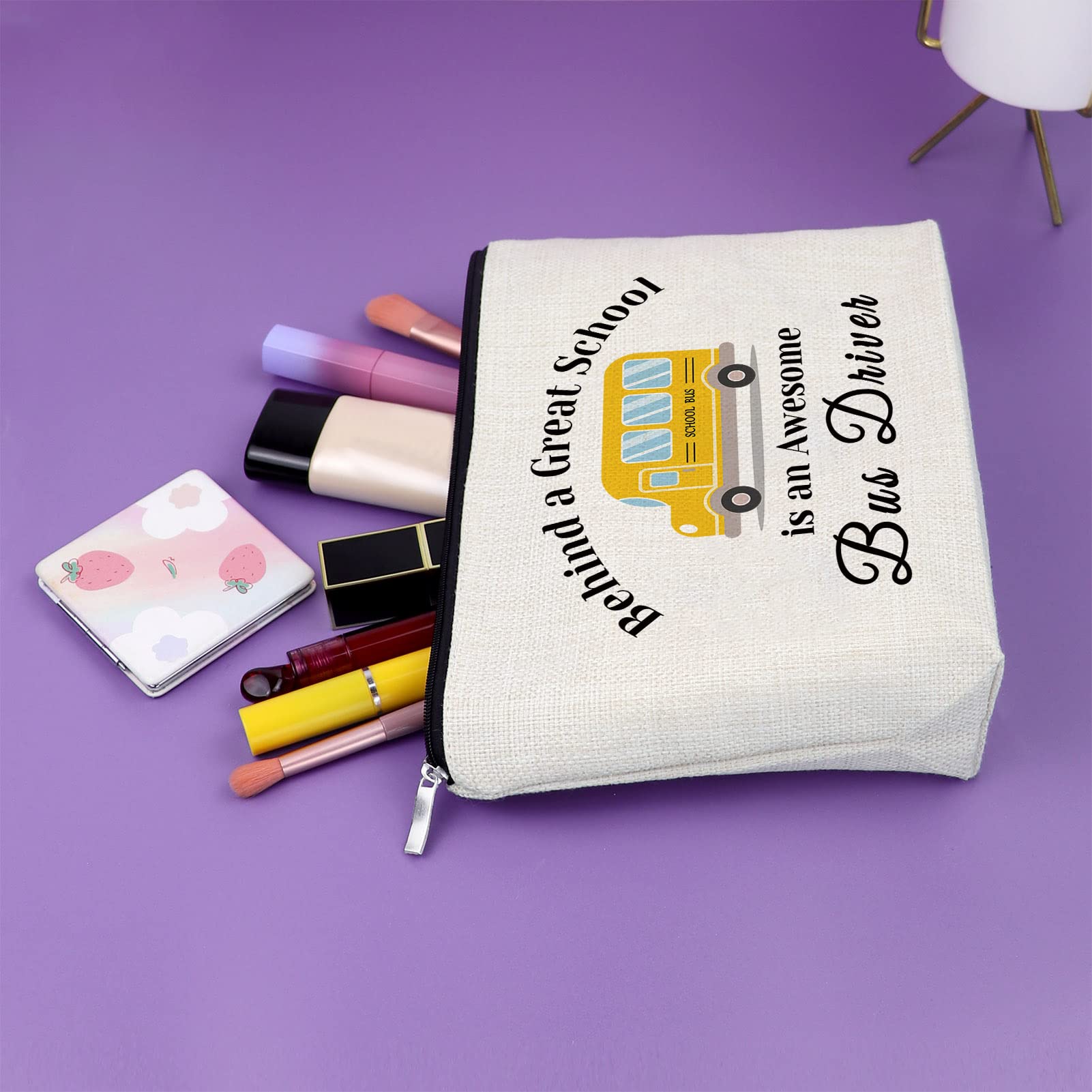 School Bus Driver Appreciation Makeup Bag - Retirement & Thank You Gift for Teachers - Travel Cosmetic Pouch - Perfect for Teacher Appreciation Week, Retirement Parties & Daily Makeup Storage