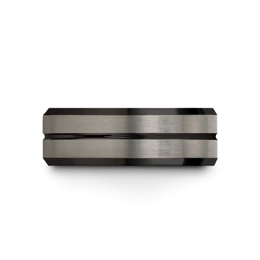Tungsten Carbide Wedding Band Ring for Men & Women - 8mm Blue Black Center Line, Grey Exterior with Bevel Edge, Brushed & Polished Finish - Custom Engraved Anniversary & Engagement Ring - Perfect for Weddings, Proposals & Special Occasions