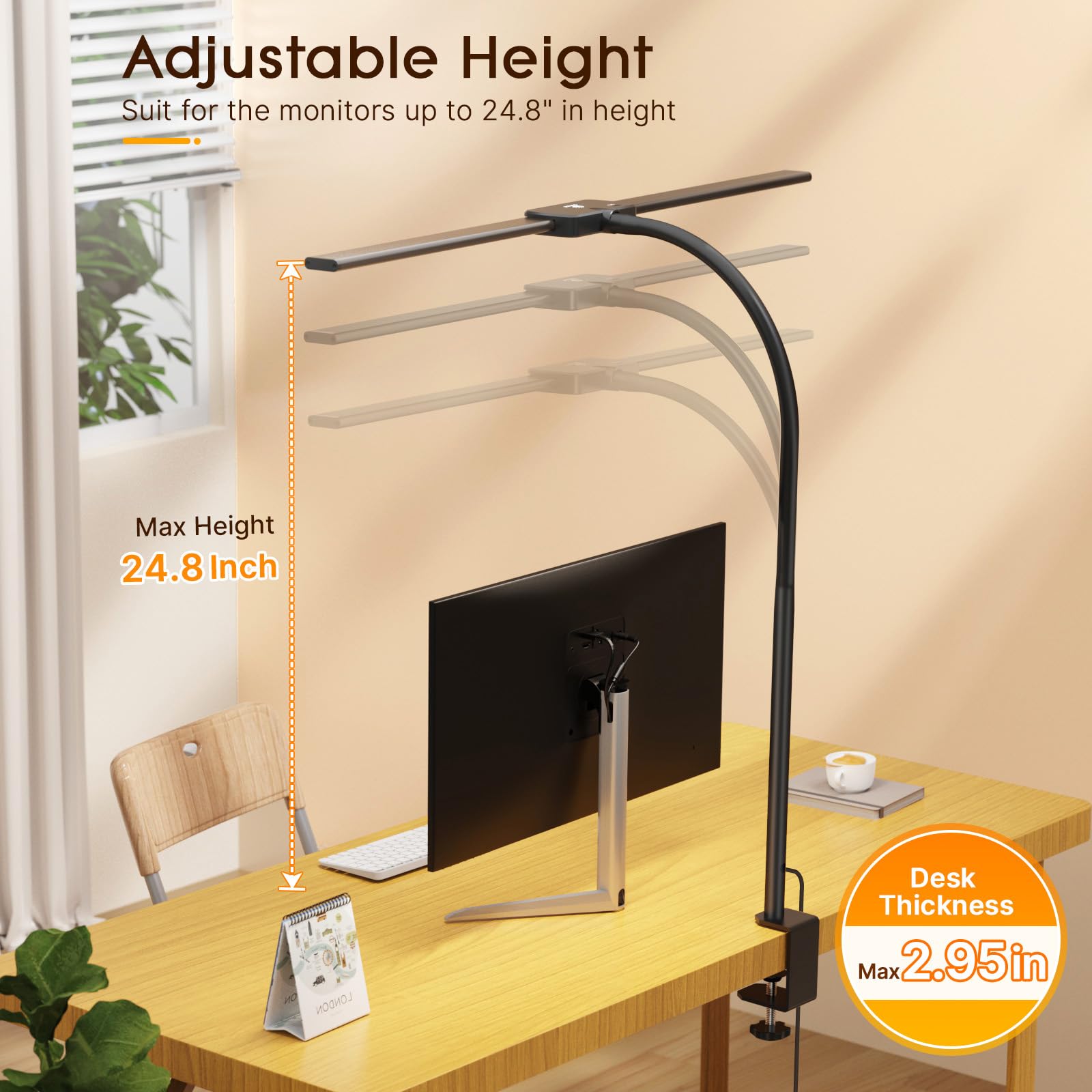 Syrinx Adjustable LED Desk Lamp with Clamp & Gesture Sensor - Dual Head Flexible Gooseneck Light for Home Office (50 Lighting Modes, Eye Protection) - Perfect for Reading, Studying & Computer Work