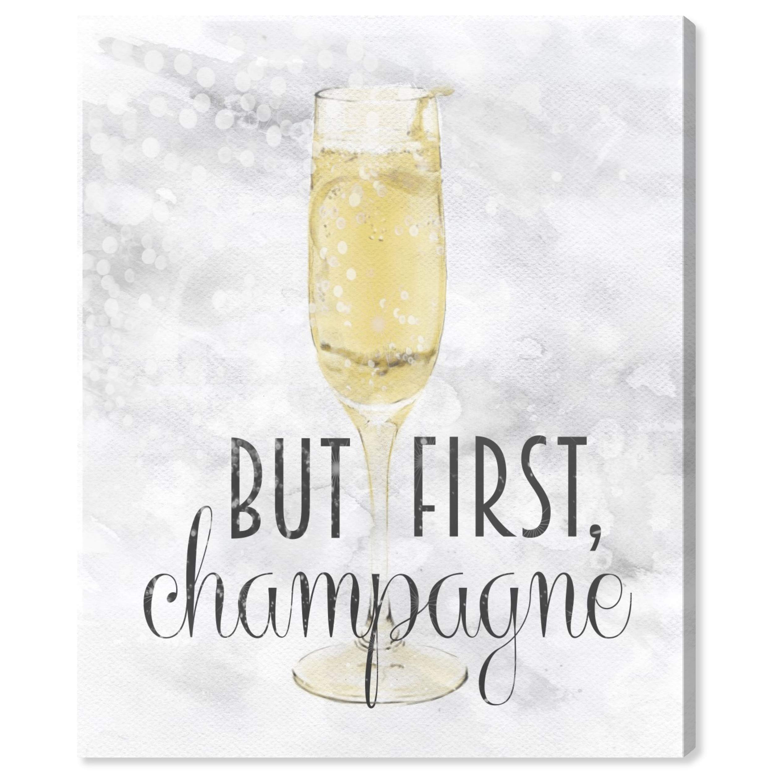 Oliver Gal 'Champagne Always' Wall Art Canvas Print - 30x36 Inch Yellow & Gray Typography Quote Home Decor - Perfect for Living Room, Bedroom & Office Décor