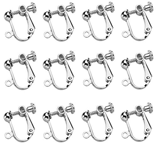 LASSUM 10-Pack Silver Plated Clip-on Earring Converters with Screw Adjustment - DIY Earring Making Kit (14x15mm) - Perfect for Non-Pierced Ears, Costume Jewelry & Fashion Accessories