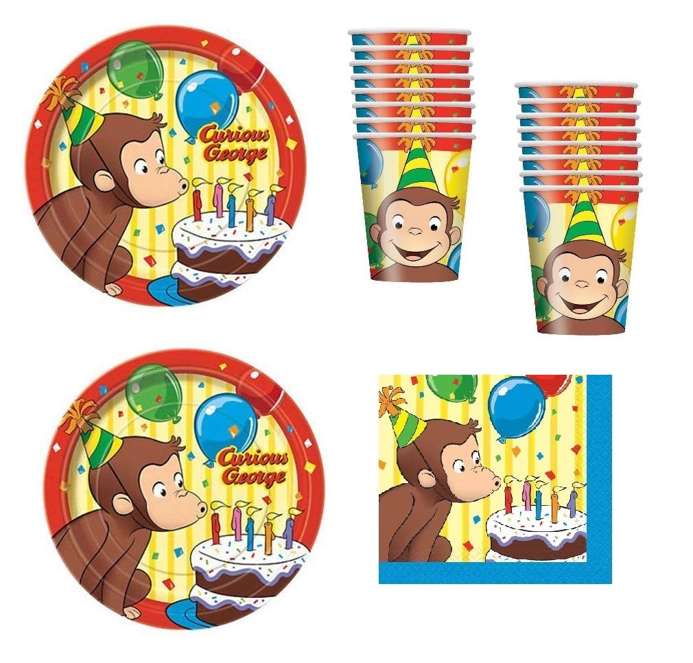 Curious George Birthday Party Supplies Set - 16-Piece Kit with Plates, Napkins & Cups - Perfect for Kids' Birthday Parties & Themed Events
