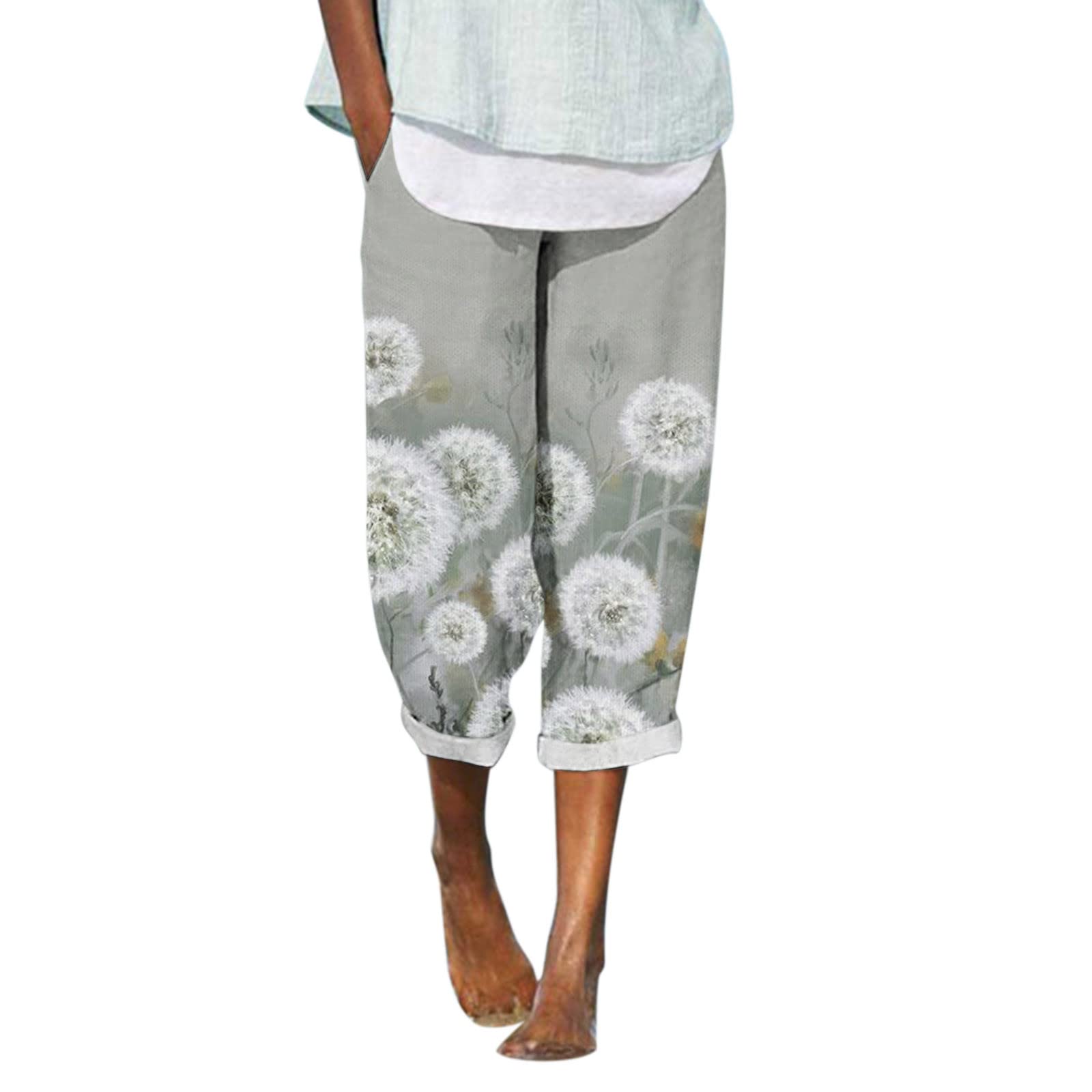 Women's High Waisted Cotton Casual Pants with Pockets - Straight Leg Printed Trousers for Everyday Wear | Office, Travel & Lounge Outfits