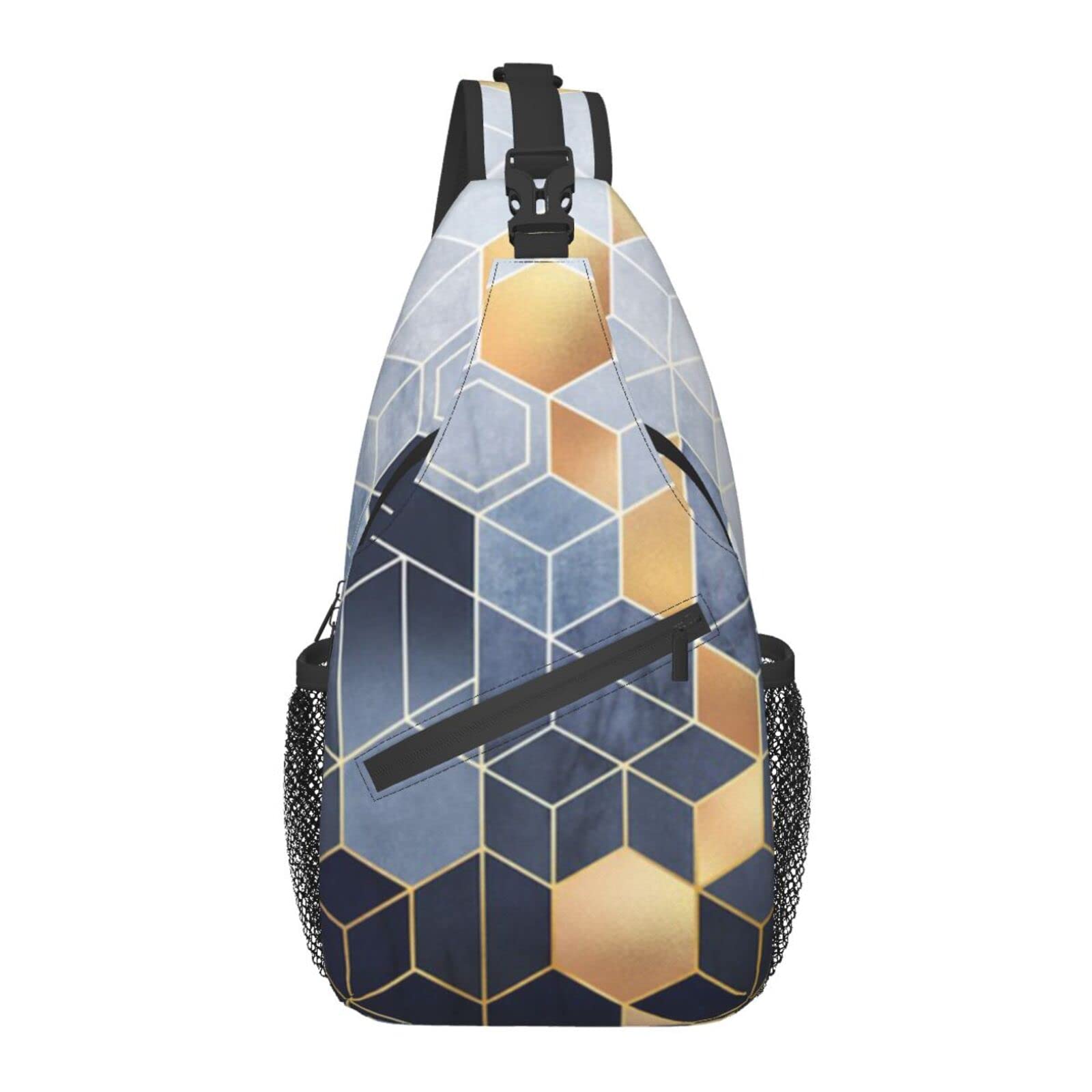 Blue Cube Crossbody Backpack - Large Sling Bag with Water Bottle Holder for Men & Women | Gym, Travel, Hiking & Outdoor Activities | Durable Chest Bag for Daily Use