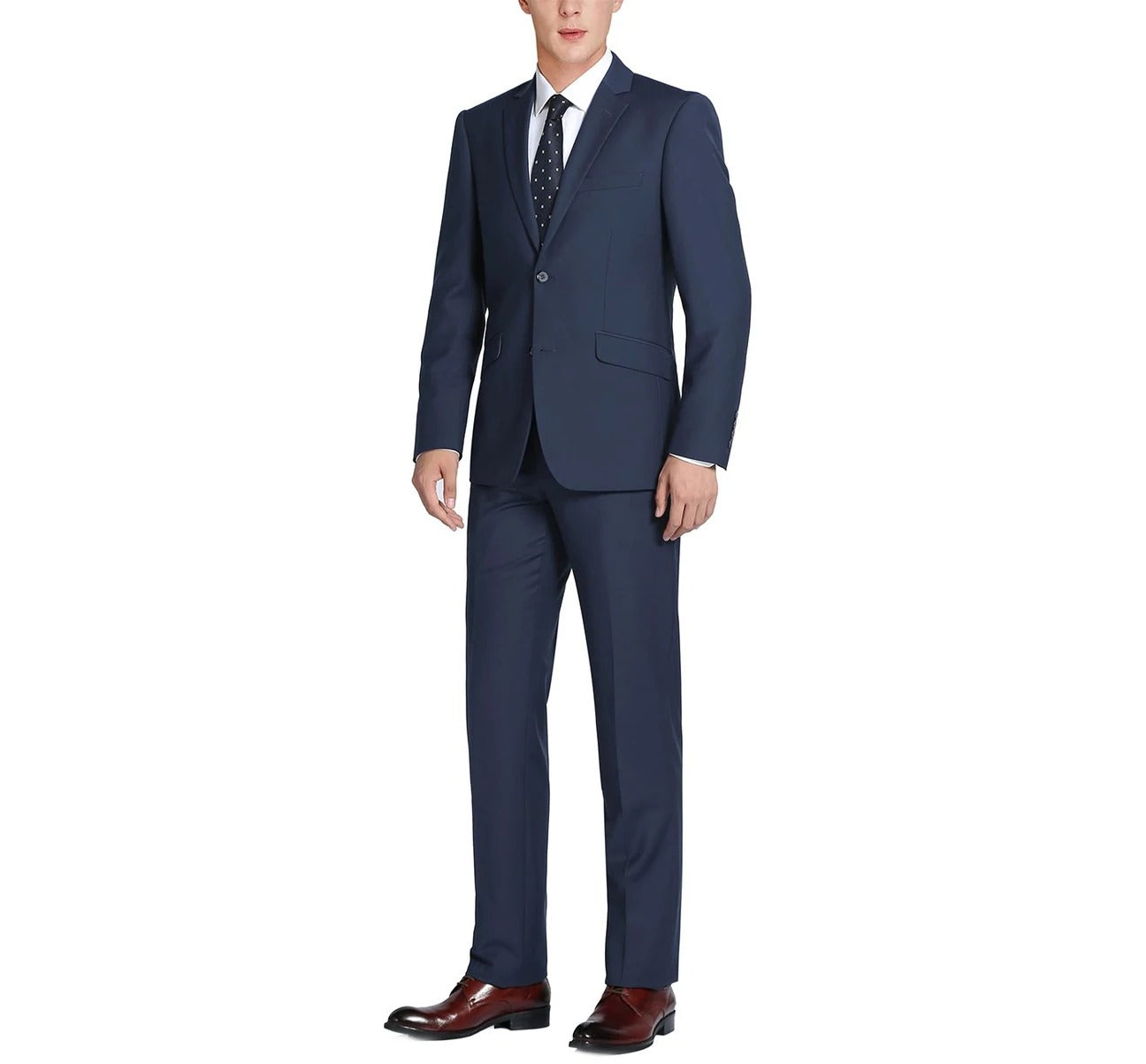 Alessandro Vitello by Renoir Navy Blue 2-Piece Classic Fit Notch Lapel Wool Suit for Men | Business Attire & Formal Occasions