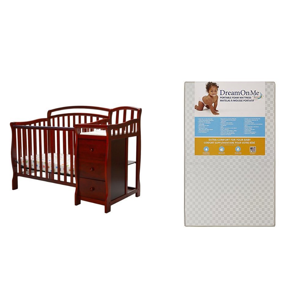Dream On Me Casco 4-in-1 Convertible Mini Crib & Dressing Table Combo with 3-Portable Crib Mattress - White | Nursery Furniture for Small Spaces, Baby Changing Station & Toddler Bed | Perfect for Apartments, Daycares & Travel