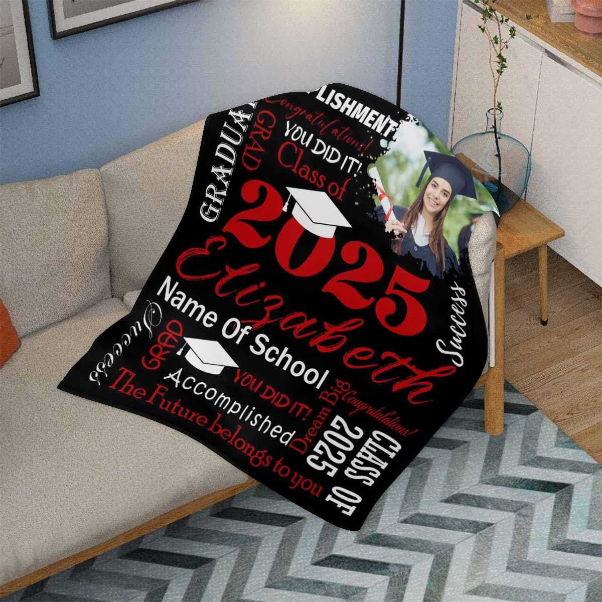 Personalized Graduation Blanket for Granddaughter - Class of 2025 Custom Throw Blanket 30x40 Inches - Red & Black College Graduation Gift for Boys, Girls, Women & Men - Perfect for Graduation Parties, Dorm Decor & Cozy Celebrations