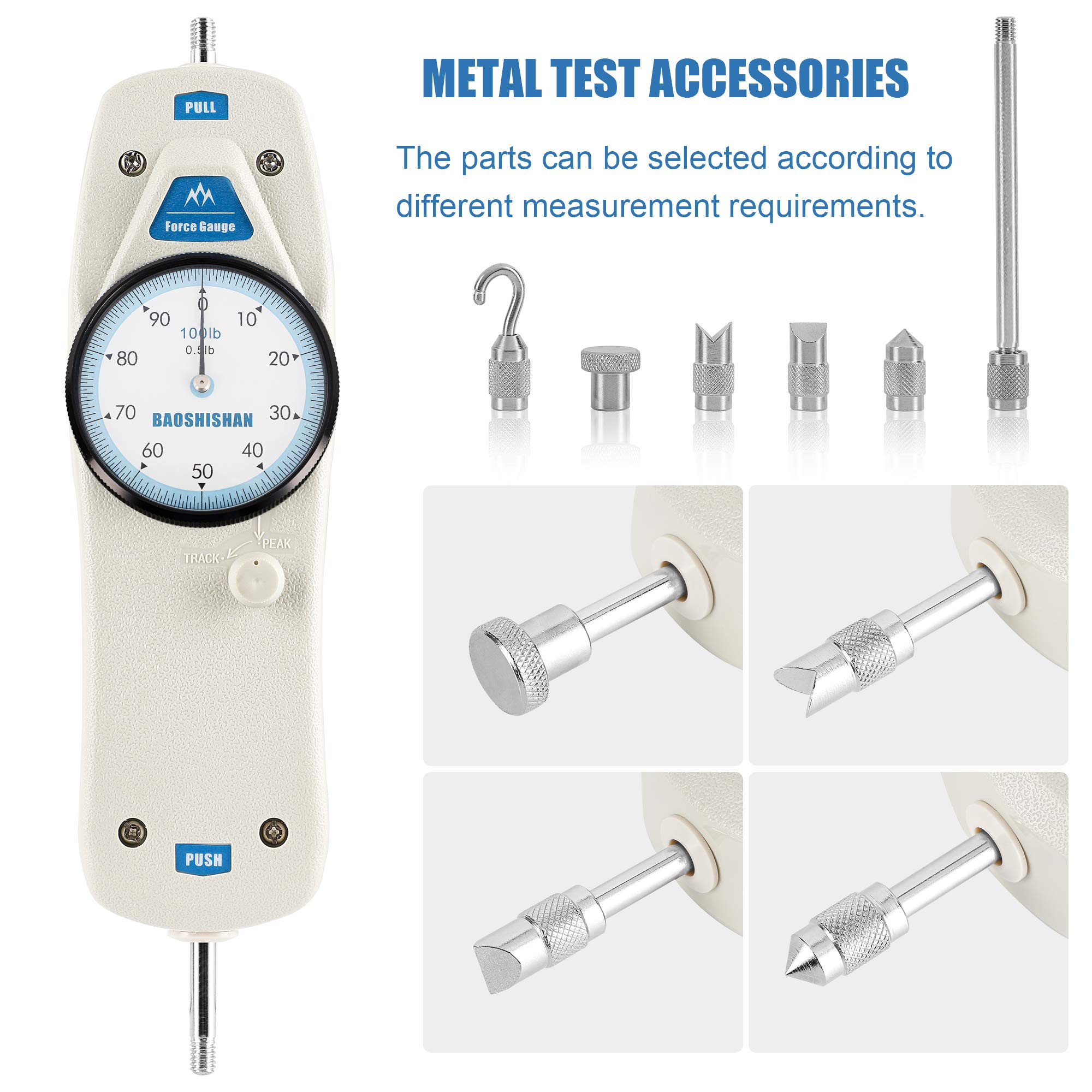 BAOSHISHAN 100lb Digital Push Pull Force Gauge Tester with Calibration Certificate - Portable Force Measurement Tool for Tension & Compression Testing, Industrial Quality Control, School Physics Labs, and Product Destructive Testing (DL-100LB)