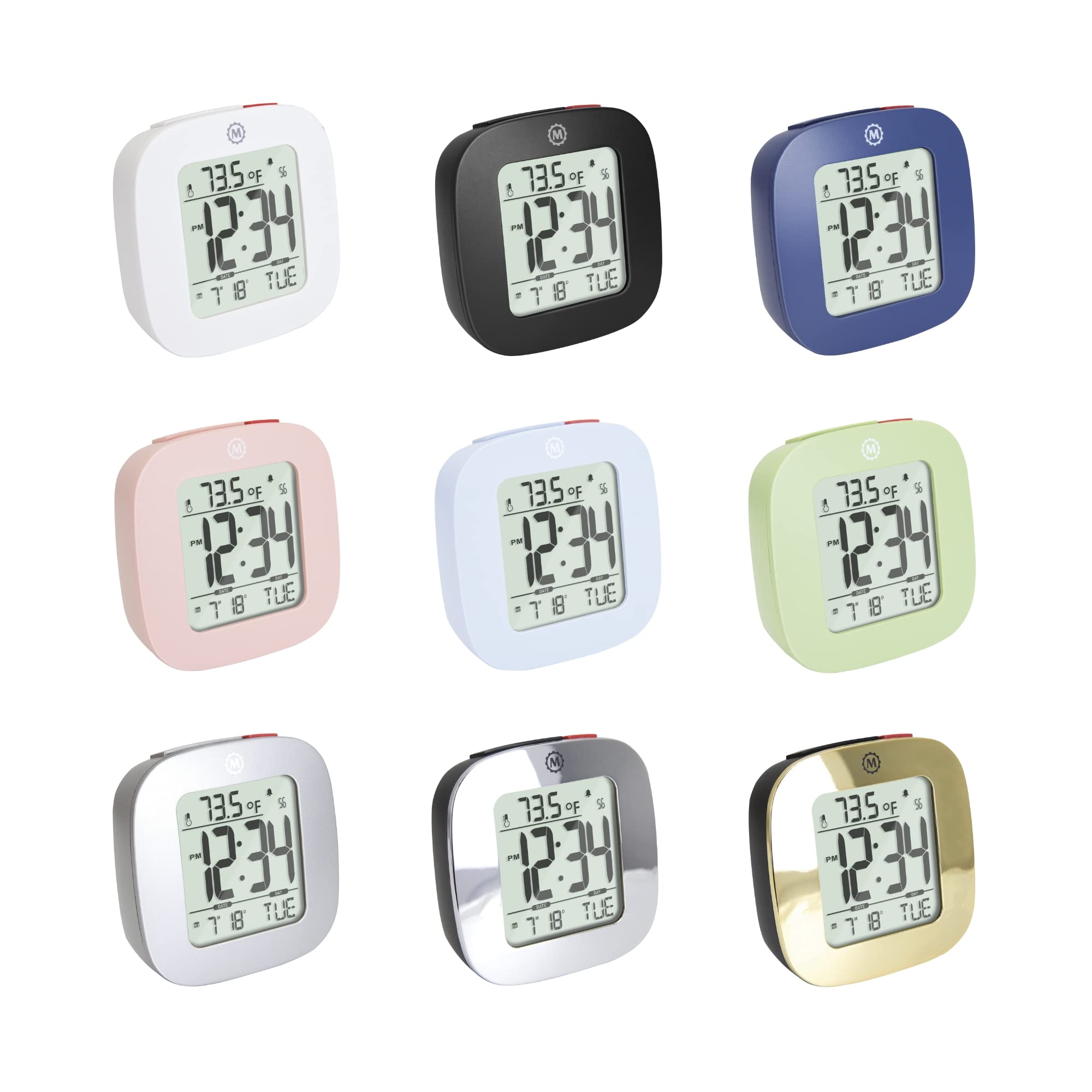 Marathon Compact Alarm Clock with Temperature & Date Display - Large Easy-to-Read Backlit Screen, Simple Setup (Includes 2 AAA Batteries) - Perfect for Bedroom, Office, Travel & Nightstand Use