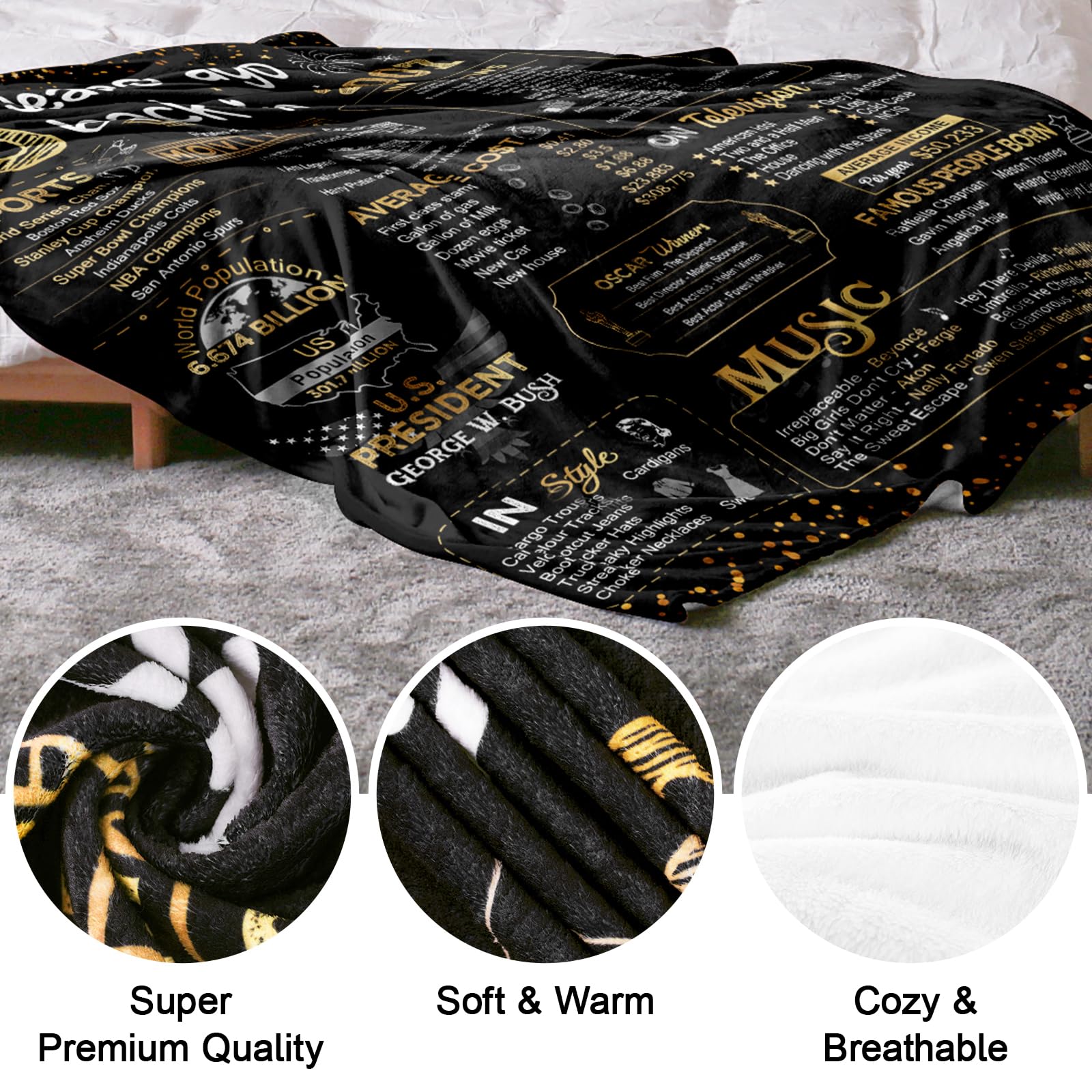 18th Birthday Gifts for Girls & Boys - Soft Throw Blanket 60x50 Inch (Gold) - Perfect for Daughter, Son, Sister & Best Friend - Great for Parties, Dorm Decor & Cozy Nights - Back in 2007 Theme