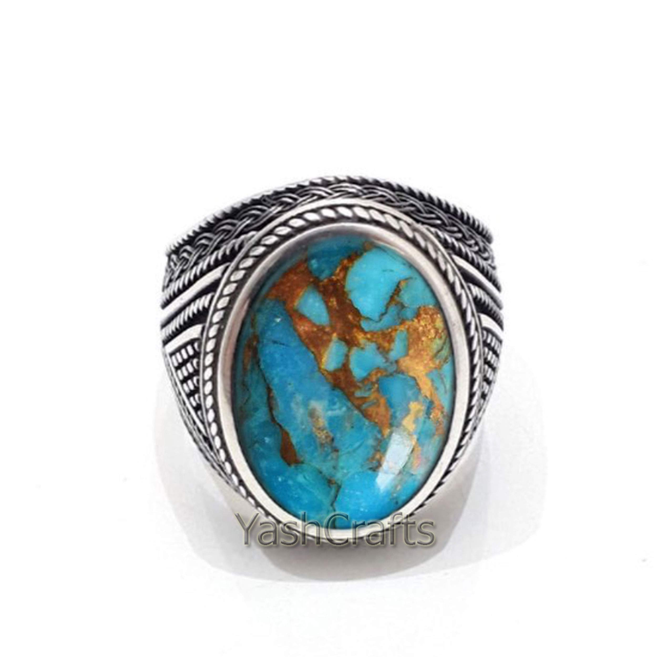 Blue Copper Turquoise Ring for Men - 925 Sterling Silver Jewelry with December Birthstone | Handcrafted Gemstone Ring for Him | Perfect Birthday Gift & Anniversary Present | Ideal for Casual Wear, Special Occasions & Gift Giving