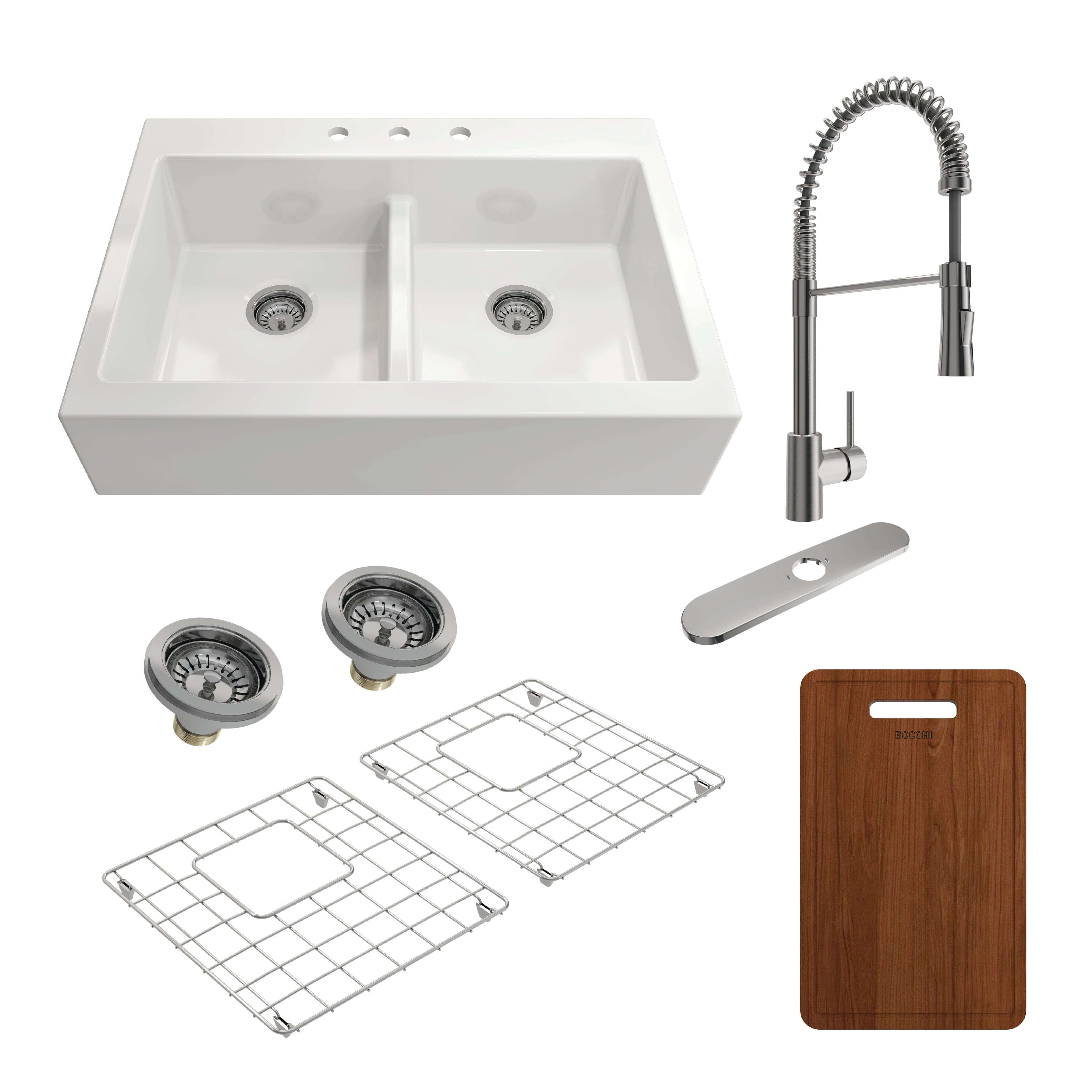 White (sink) / Stainless Steel (faucet)
