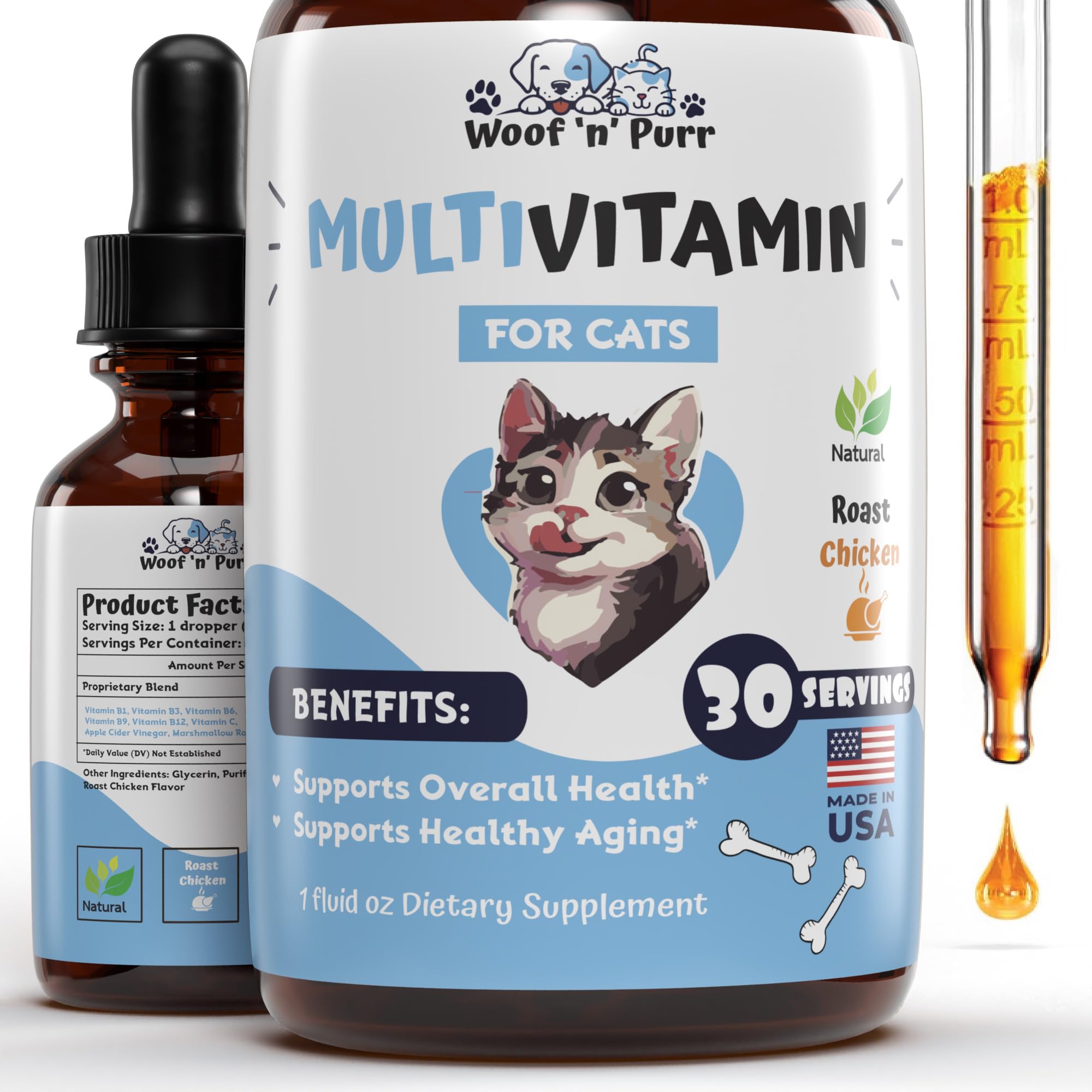 Premium Cat Multivitamin Supplement for Indoor Cats & Kittens - Supports Healthy Skin, Coat, Joints & Immune System - Promotes Longevity & Overall Wellness - 1oz Bottle - Perfect for Daily Health Maintenance & Senior Cat Care