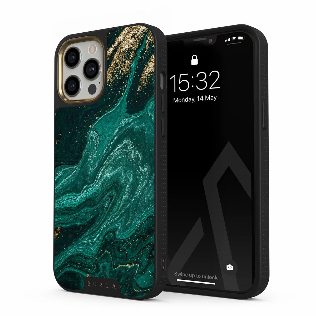 Luxury iPhone 12 PRO Case - Emerald Green Jade Stone Marble Design with CloudGuard 2-in-1 Defense System | Scratch-Resistant Protective Hard Cover | Cute but Tough Phone Case for Women | Perfect for Daily Use, Office, Travel and Gift Giving