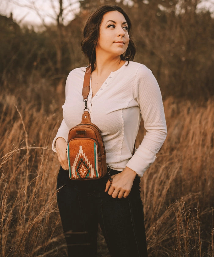 Wrangler Aztec Knitted Sling Bag - Stylish Crossbody Purse for Women & Men - Perfect for Travel, Hiking & Everyday Use