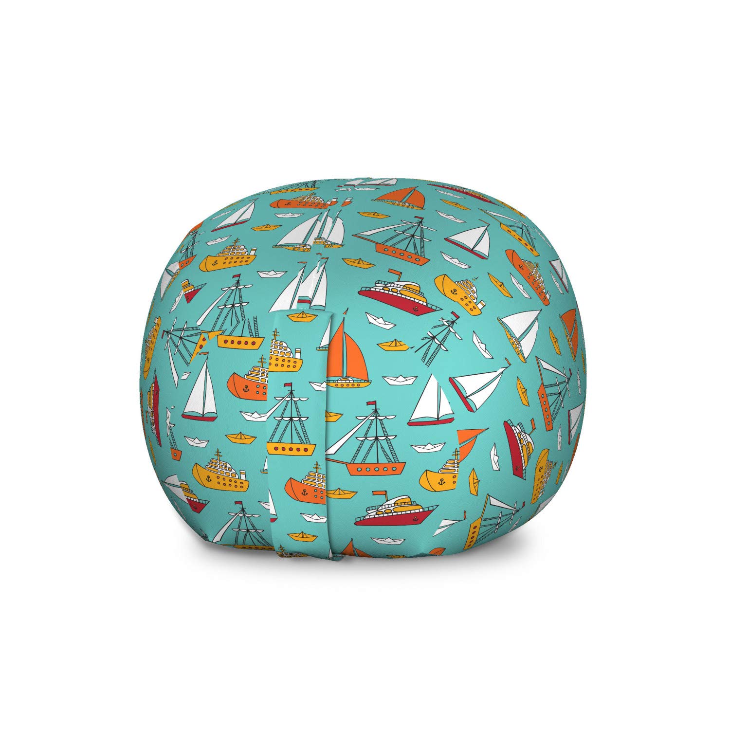 Ambesonne Nautical Toy Storage Bag Chair - Large Washable Stuffed Animal Organizer with Maritime Ships & Sailboats Design on Turquoise Background | Perfect for Kids' Room, Playroom & Nursery Organization