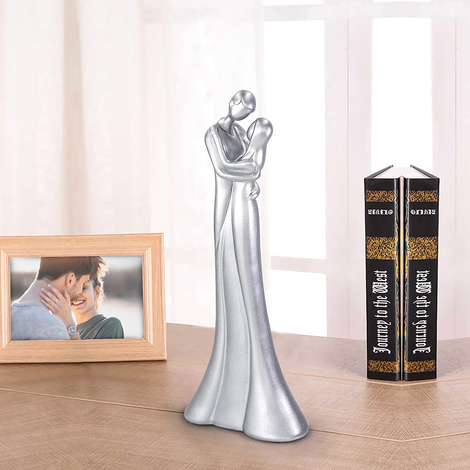 DreamsEden Modern Couple Sculpture - Romantic Silver Her & Him Hugging Figurine - Perfect Anniversary & Wedding Gift - Elegant Table Decor for Living Room, Bedroom & Office