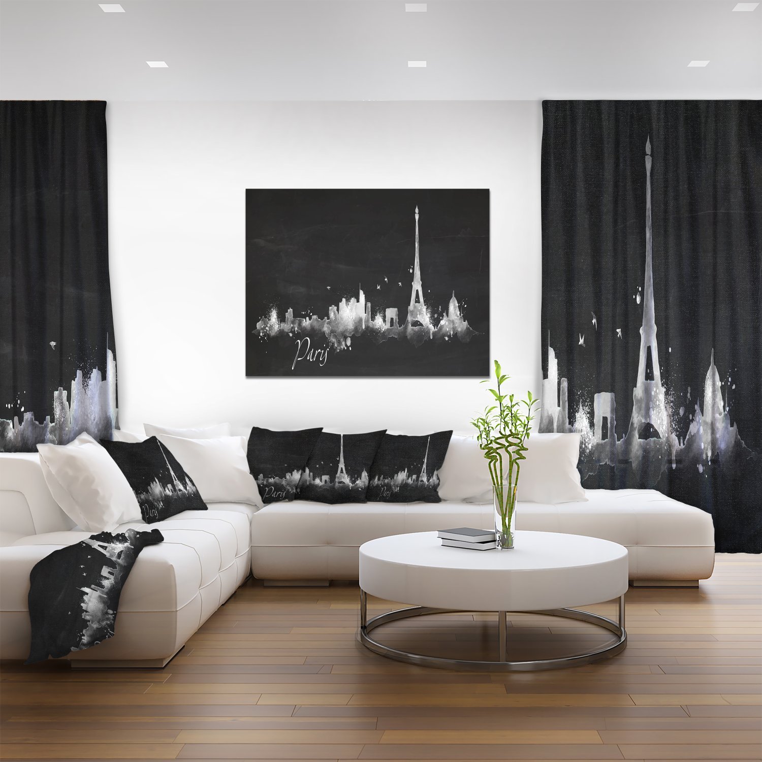 Paris Dark Silhouette Cityscape Painting - Premium Canvas Wall Art Print for Living Room, Bedroom & Office Decor | Romantic French City Skyline Artwork