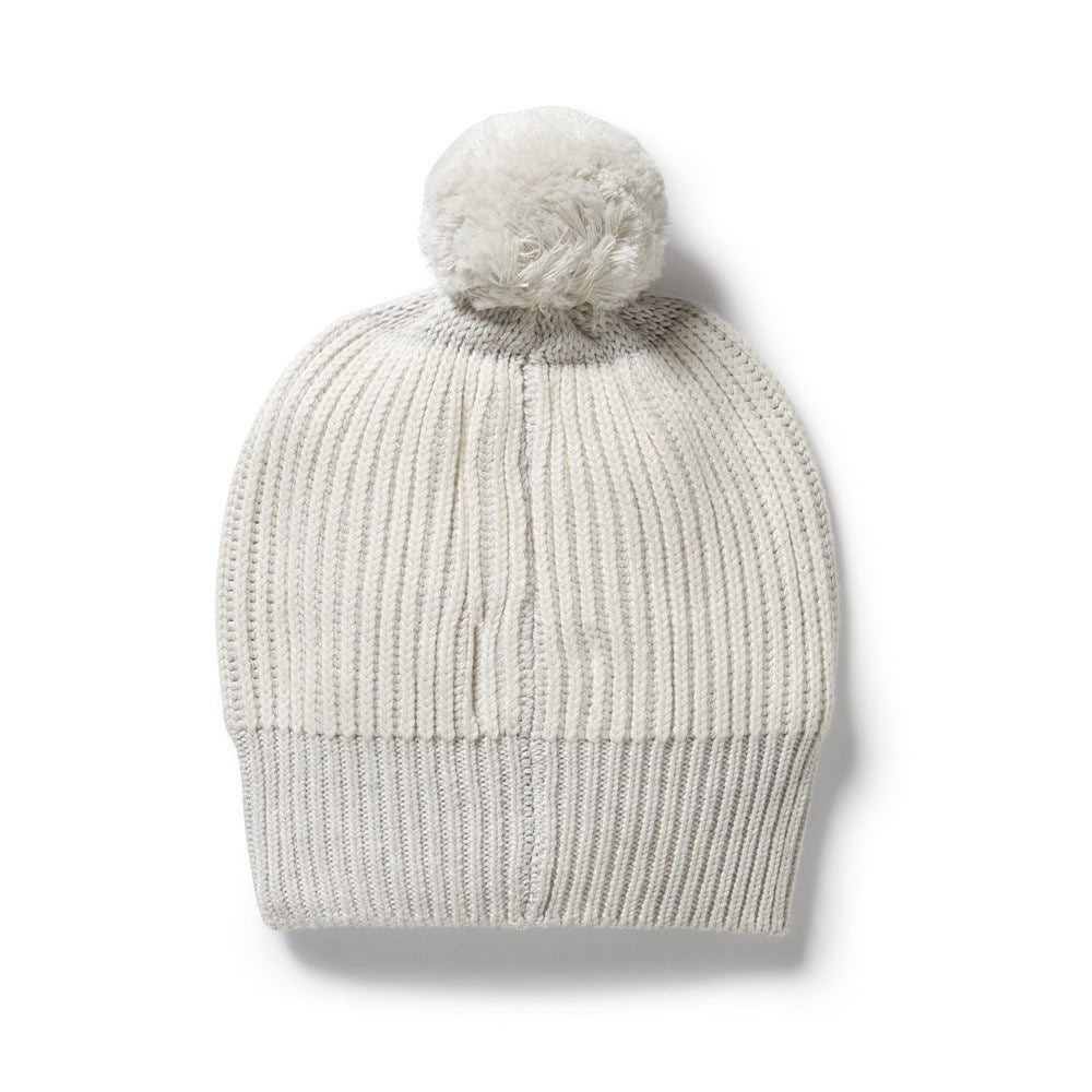 Organic Knitted Ribbed Beanie - Grey Melange & Oatmeal Colors - Warm Winter Hat for Men & Women - Perfect for Skiing, Snowboarding & Outdoor Activities