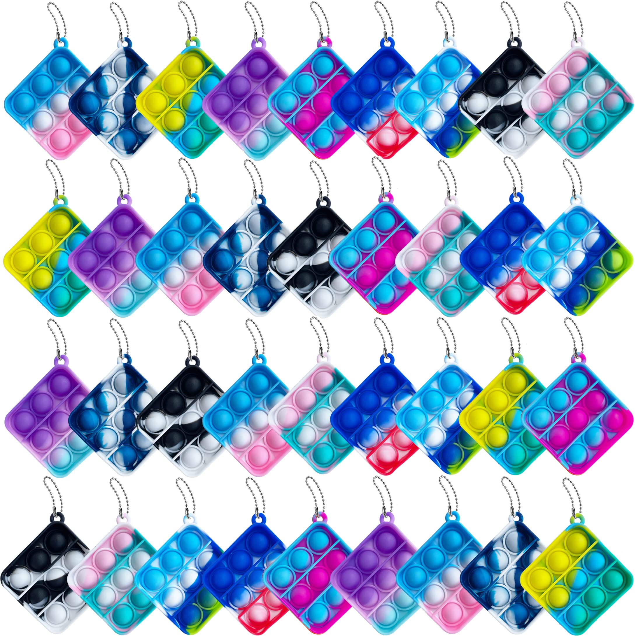 36 Pcs Mini Push Pop Bubble Fidget Toy Set - Silicone Stress Relief Sensory Toys for Kids & Adults - Anxiety Relief Desk Toy with Keychain - Perfect for ADHD, Office, Classroom & Travel Use
