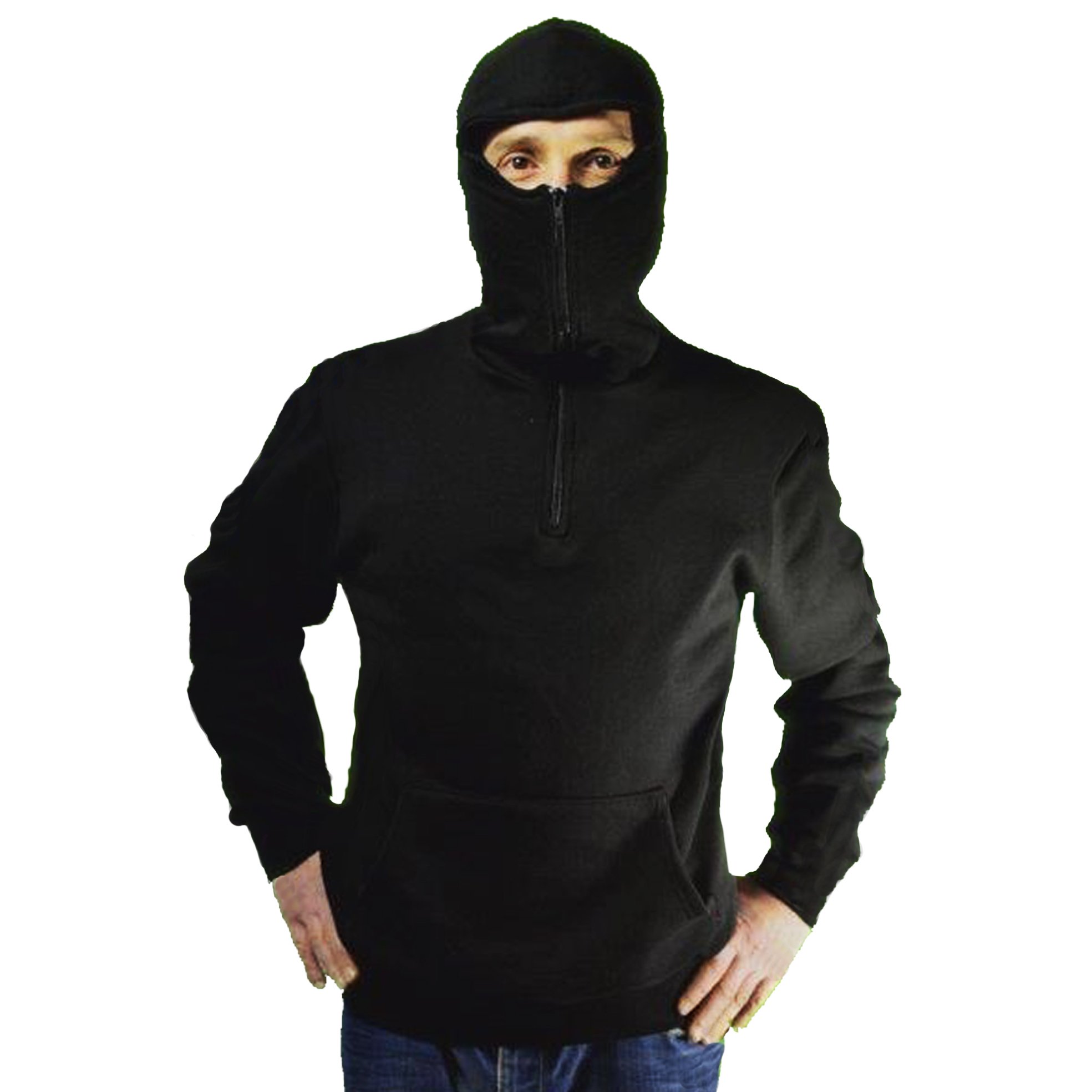 Footex Ninja Ultras Stadium Hoodie - Zip-Up Sweatshirt with Balaclava for Men | Cold Weather Running, Football Games & Outdoor Sports