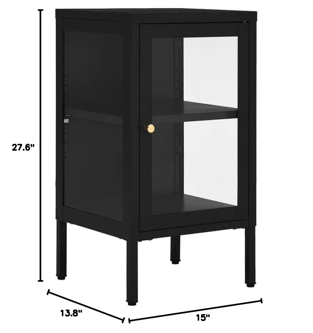 FAMIROSA Black Steel Sideboard Cabinet with Tempered Glass - 15