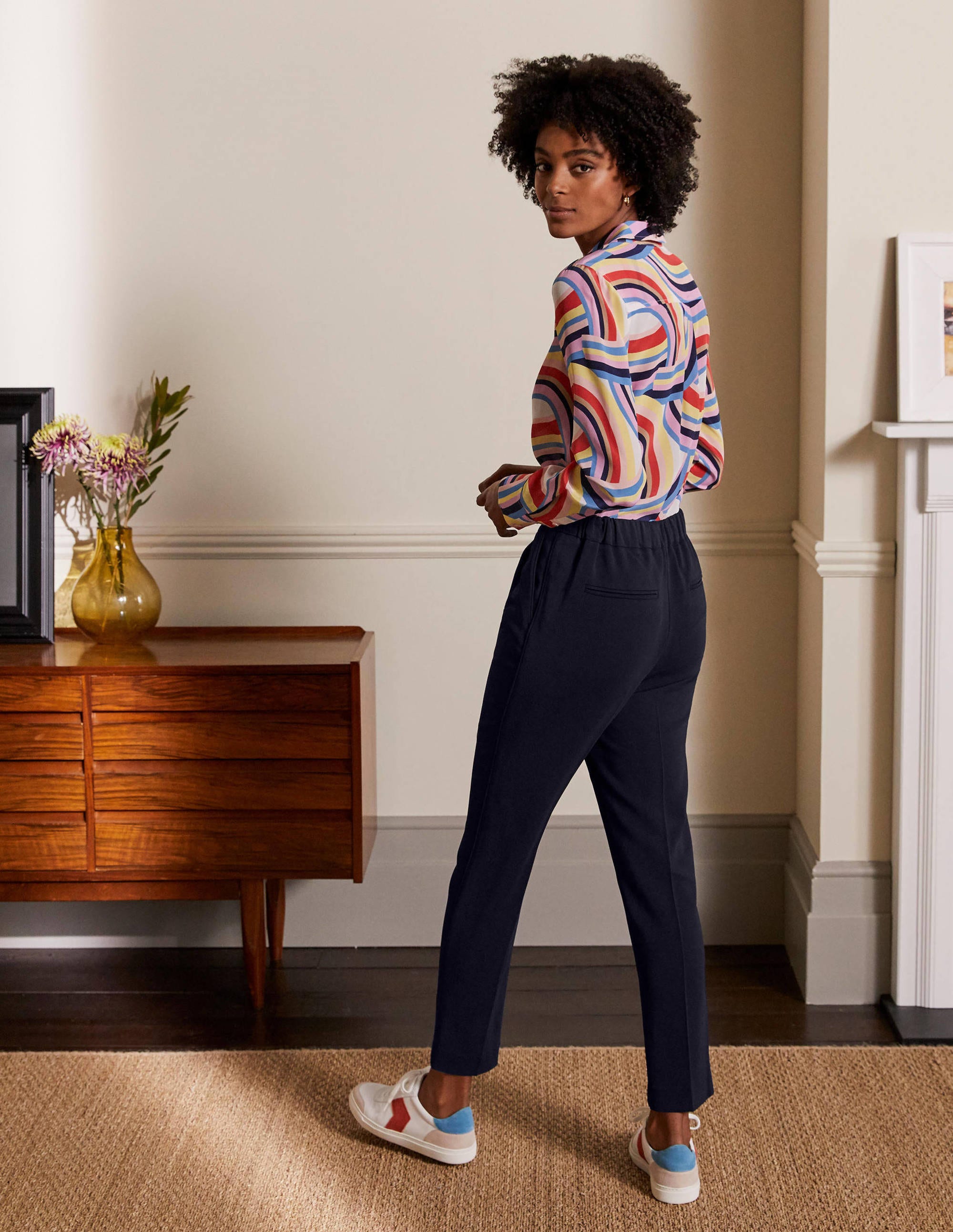 Albemarle Women's Pull On Stretch Pants - Comfortable High Waist Casual Trousers for Work, Travel & Lounge - Navy Blue