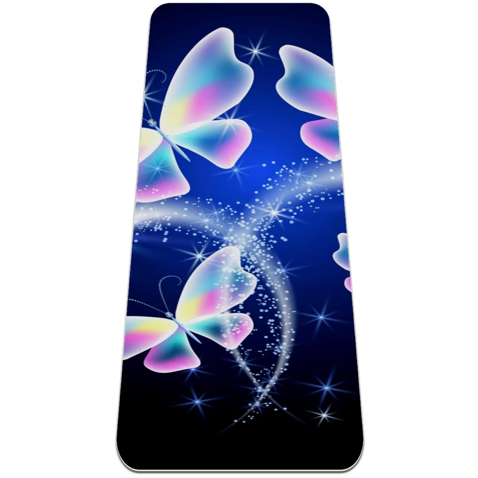 Premium Non-Slip Thick Yoga Mat for Women - Extra Cushioning Workout & Fitness Exercise Mat with Dreamy Butterfly Night Stars Design - Perfect for Home Yoga, Pilates, Gym & Meditation Practice