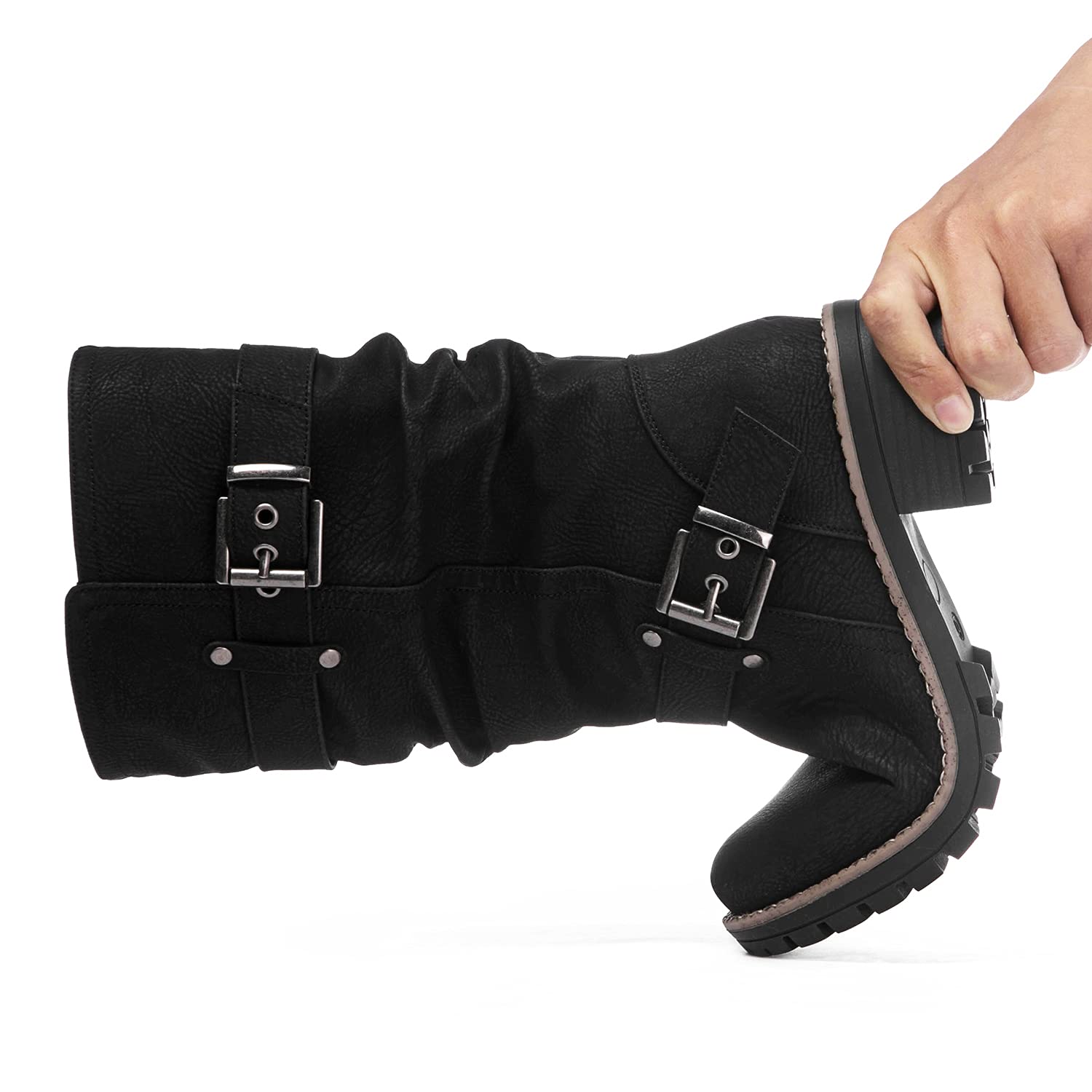 GLOBALWIN Women's Mid Calf Motorcycle Boots - Stylish Biker Riding Boots for Women | Perfect for Motorcycle Rides, Casual Outfits & Night Out
