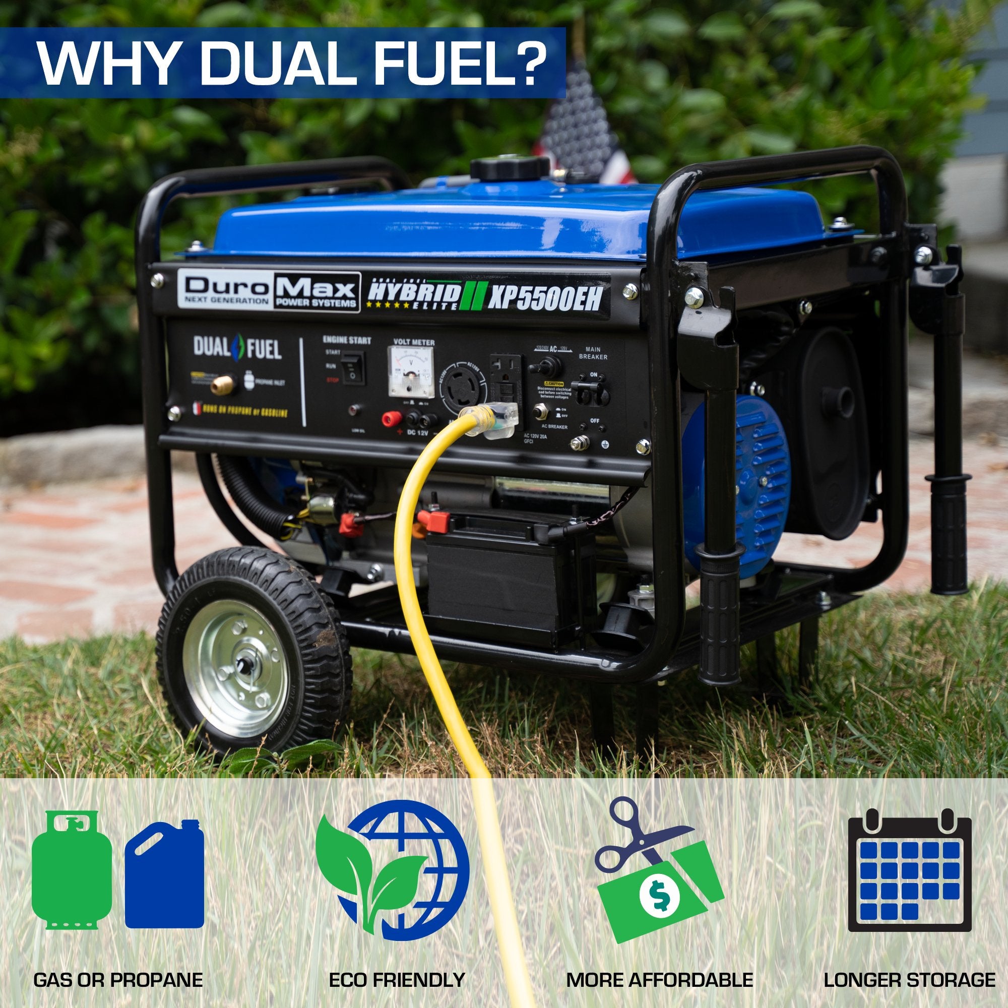 DuroMax XP5500EH 5500W Dual Fuel Portable Generator with Electric Start - Gas & Propane Powered for Camping, RV, Home Backup Power & Emergency Use